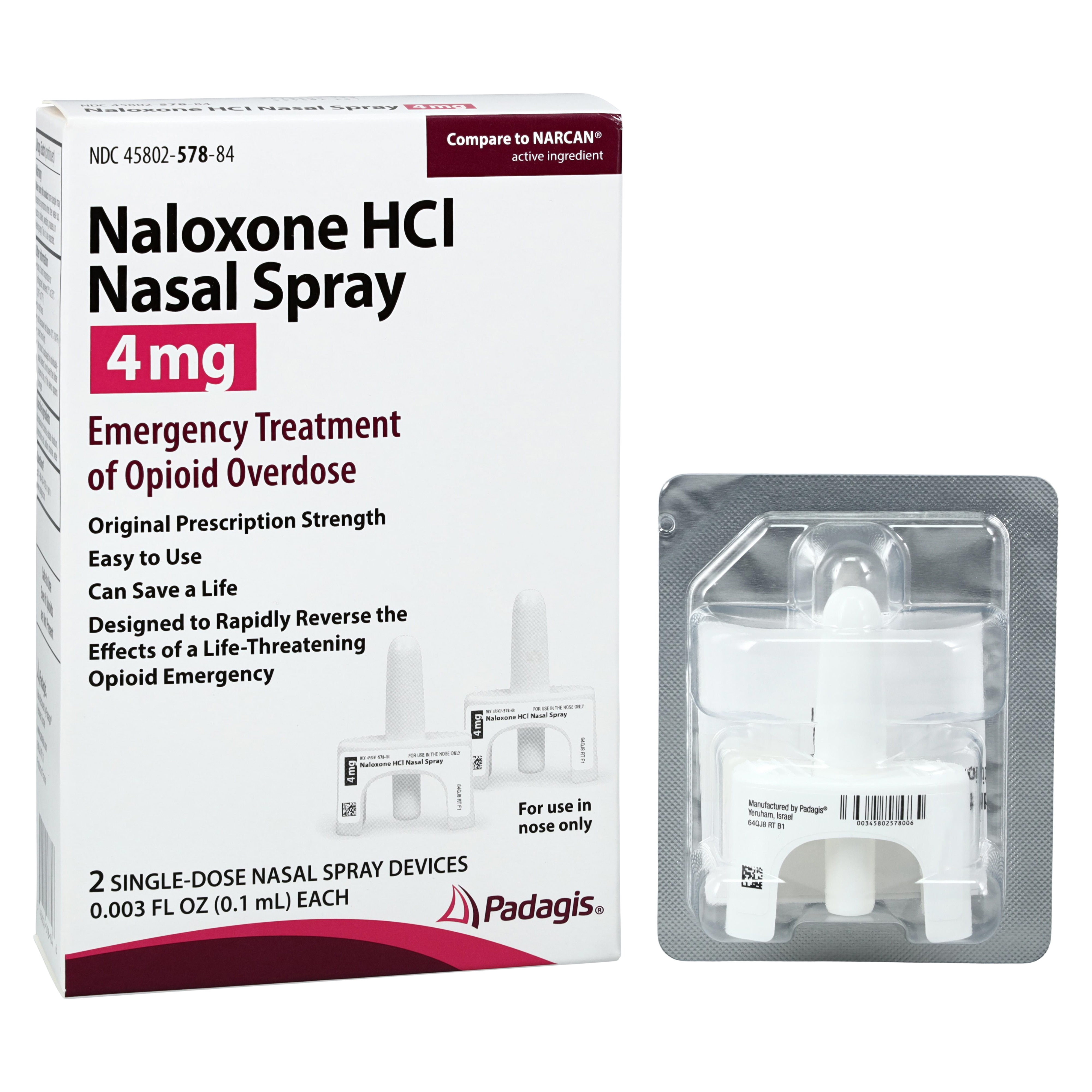 Naloxone HCl Nasal Spray 4mg/0.1mL Box 2/Bx