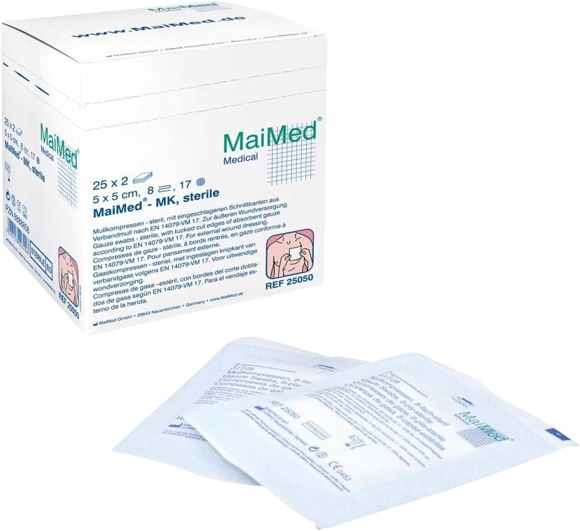 Maimed gaaskompressen steriel - Verpakking, 25x 2 stuks