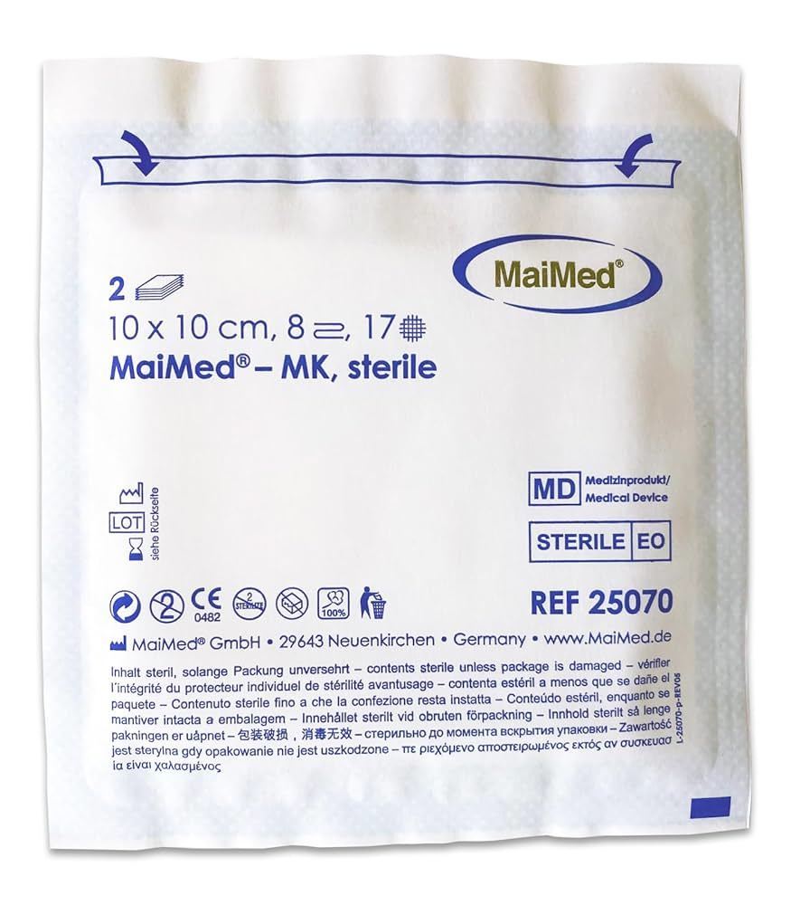 Gaaskompres 12-laags - 10x x10 cm, 25 x 2 stuks, steriel