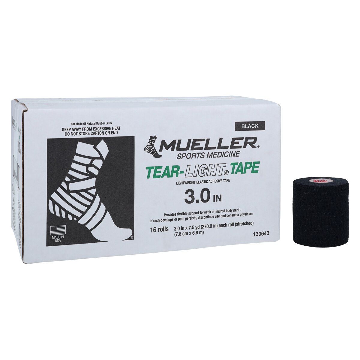 Tear-Light Athletic Tape Elastic 3"x7.5yd Black Non-Sterile 16/Ca