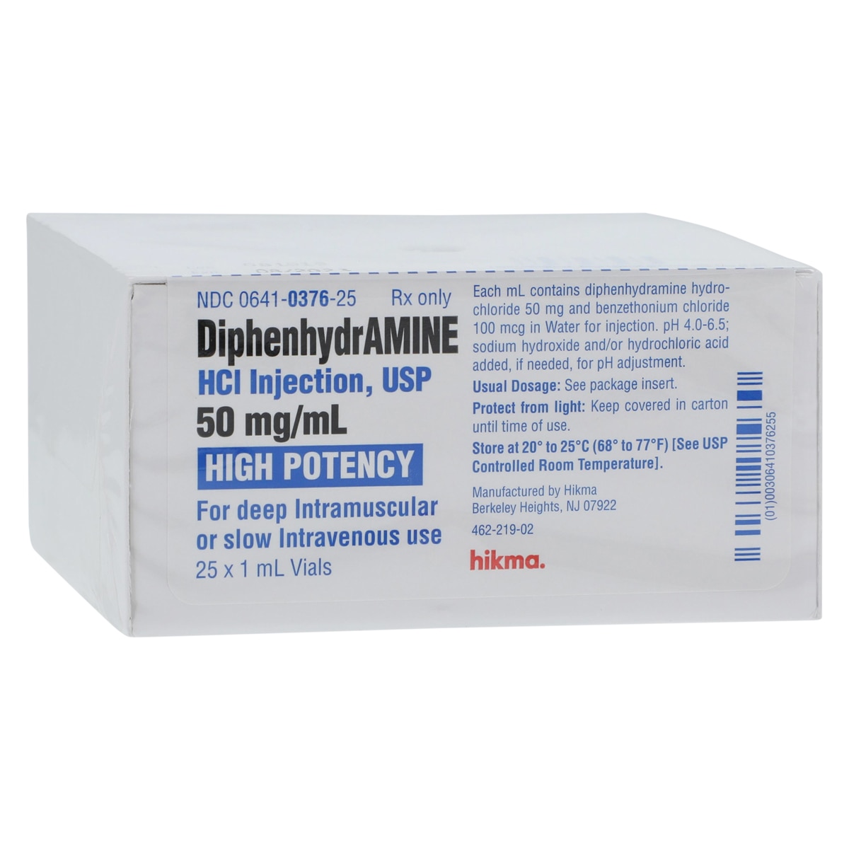 Diphenhydramine HCl Injection 50mg/mL SDV 1mL 25/Package