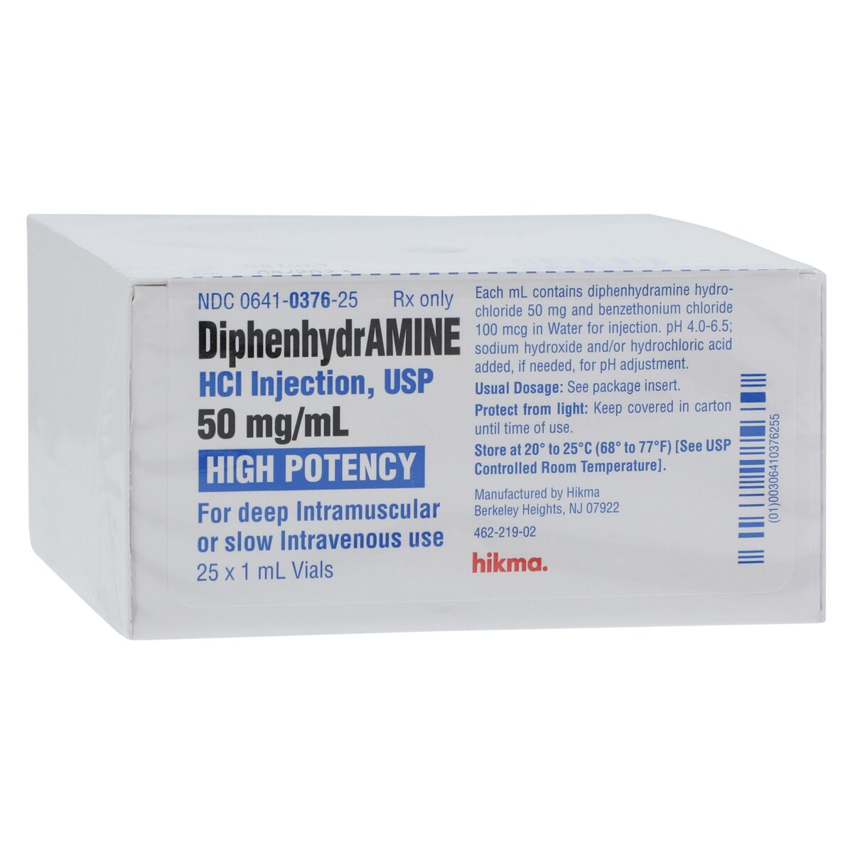 Diphenhydramine HCl Injection 50mg/mL SDV 1mL 25/Package