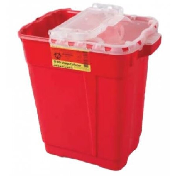 Sharps Container 9gal Red/Clear 11-3/4x17-3/4x18-1/2" Hinge Lid Plastic Ea