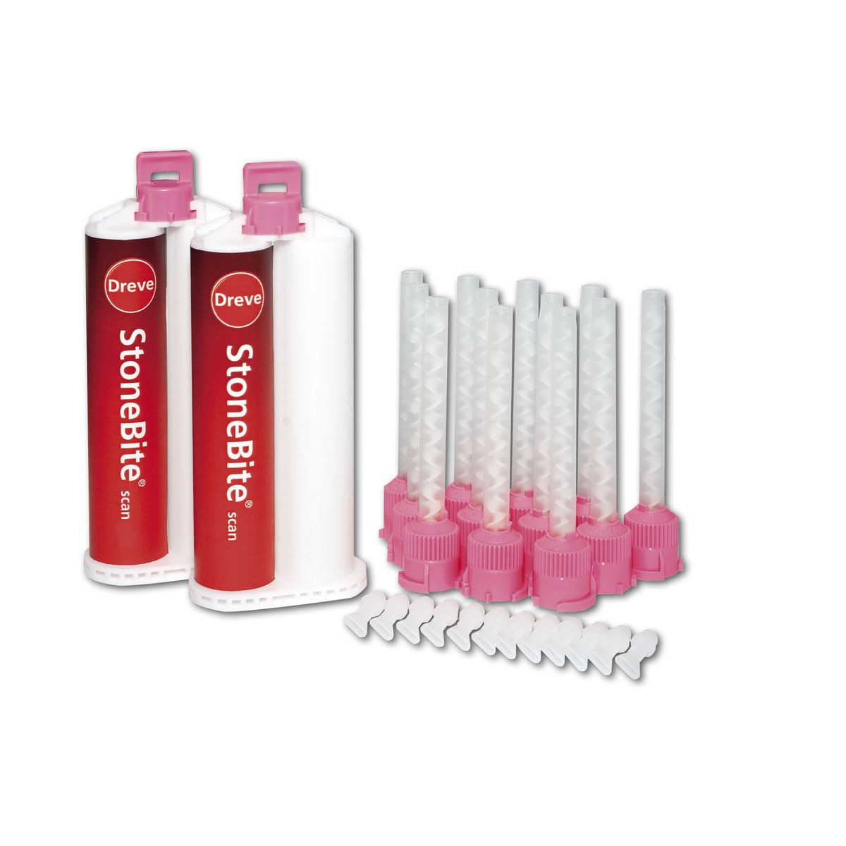 StoneBite Scan - 2 cartridges à 50 ml, 12 roze mengtips en 12 applicatietips