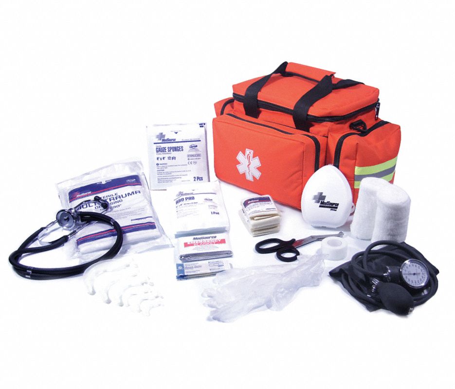 BASIC Emergency Medical Bag 17.5x7.5x10" Orange Zipper Closure 2 Top Handles