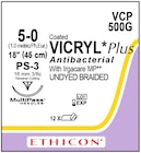 Coated Vicryl Plus Suture 5-0 18" Triclosan/Polyglactin 910 Brd PS-3 Undyd 12/Bx