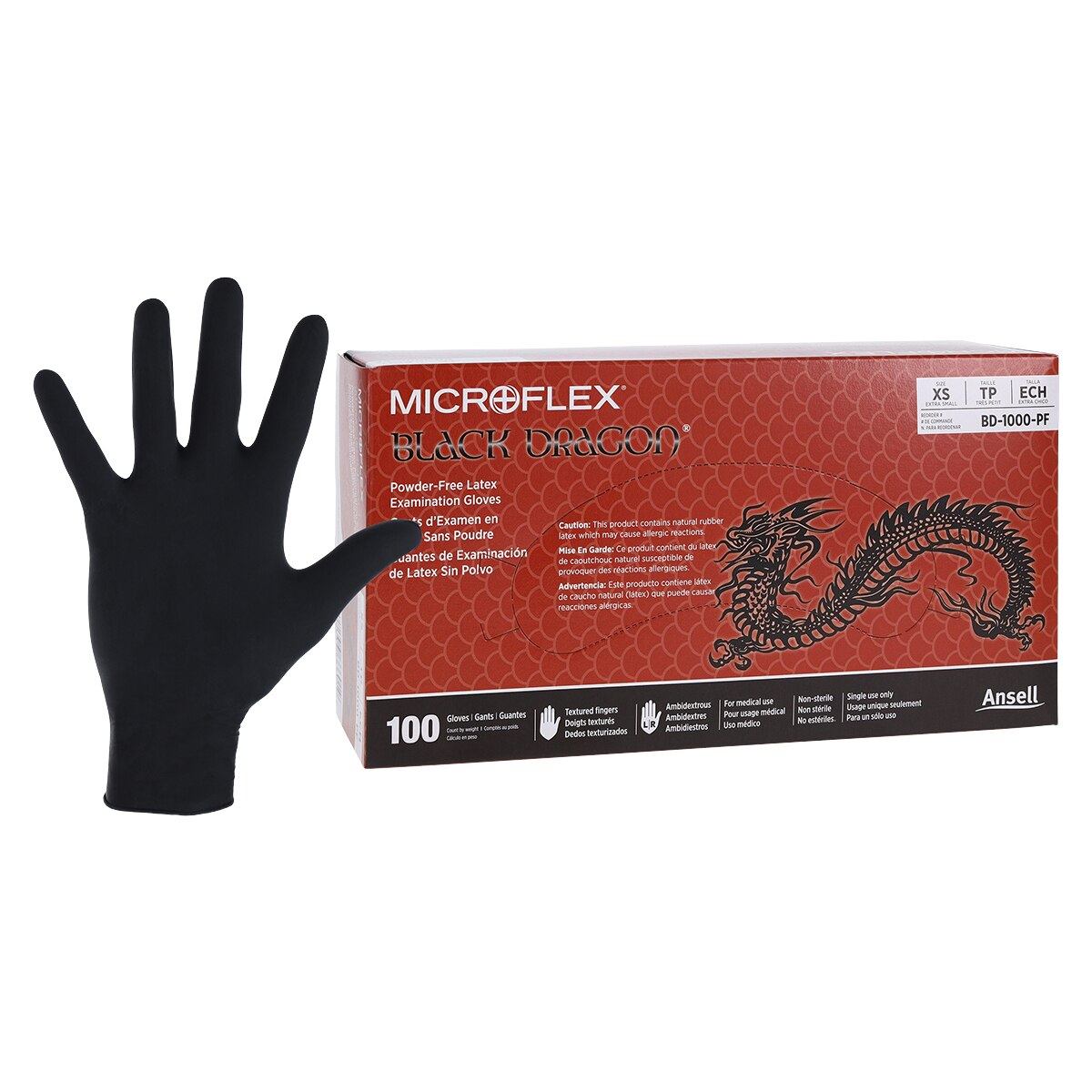 MICROFLEX Black Dragon Latex Exam Gloves X-Small Black Non-Sterile 100/Bx