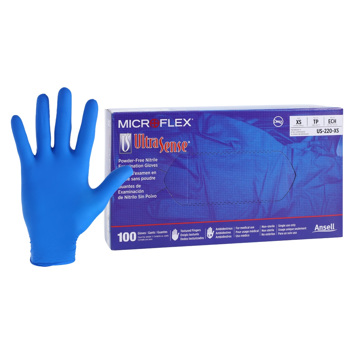 MICROFLEX UltraSense Nitrile Exam Gloves X-Small Blue Non-Sterile 100/Bx