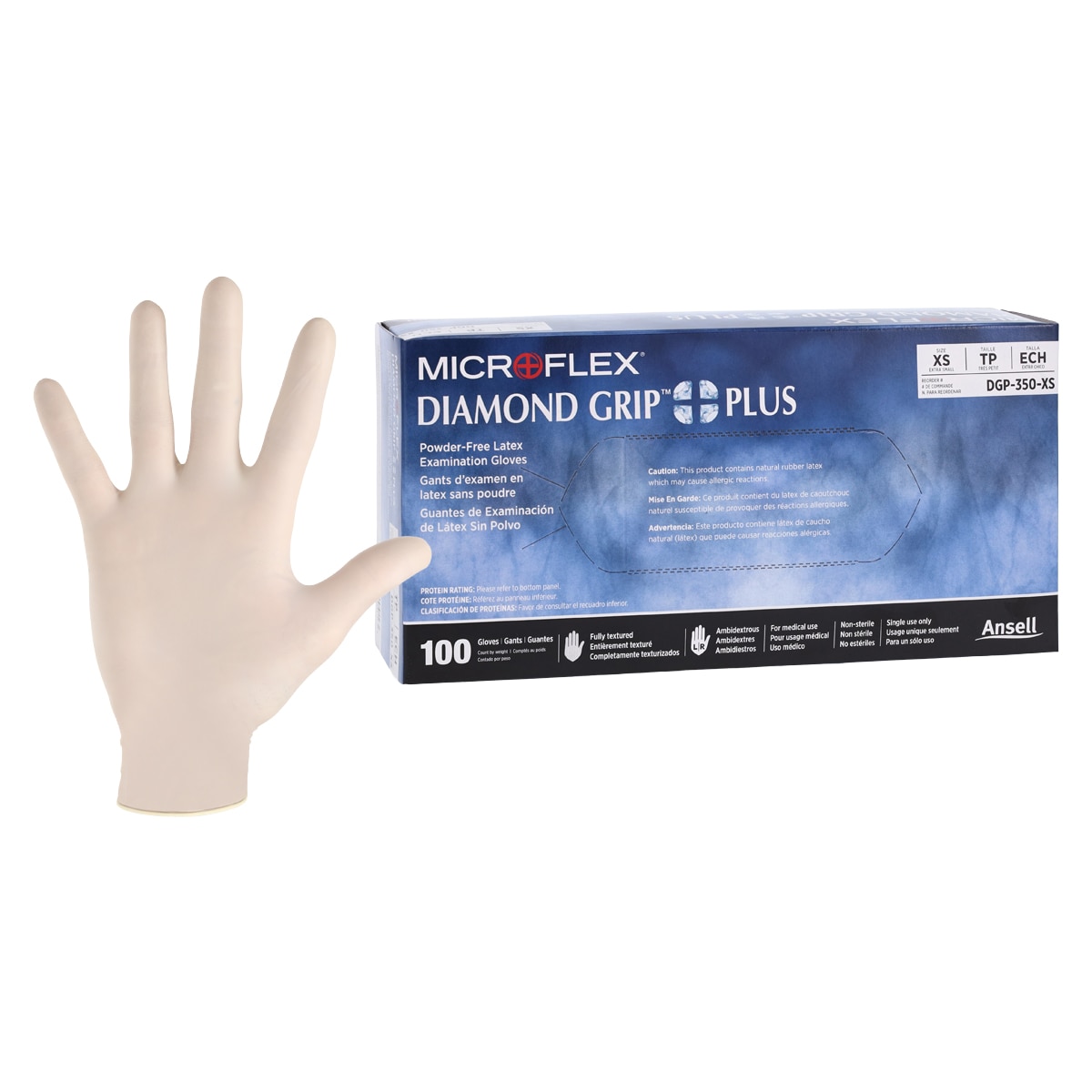 MICROFLEX Diamond Grip Plus Latex Exam Gloves X-Small Natural Non-Sterile 100/Bx