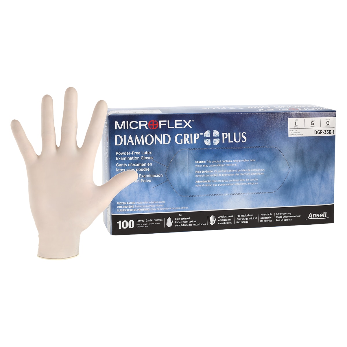 MICROFLEX Diamond Grip Plus Latex Exam Gloves Large Natural Non-Sterile 100/Bx