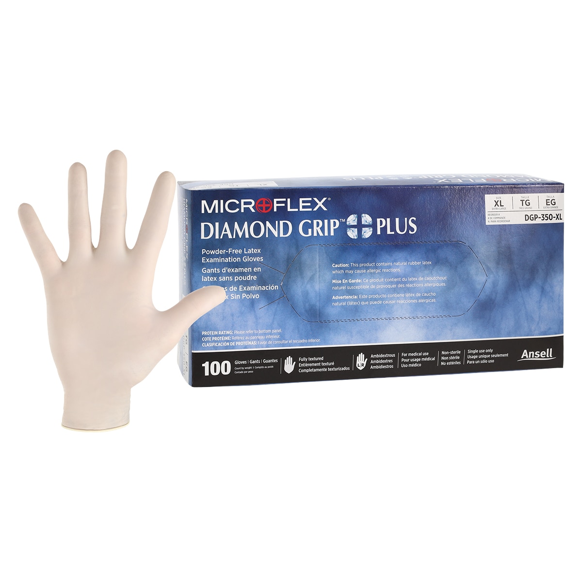 MICROFLEX Diamond Grip Plus Latex Exam Gloves X-Large Natural Non-Sterile 100/Bx