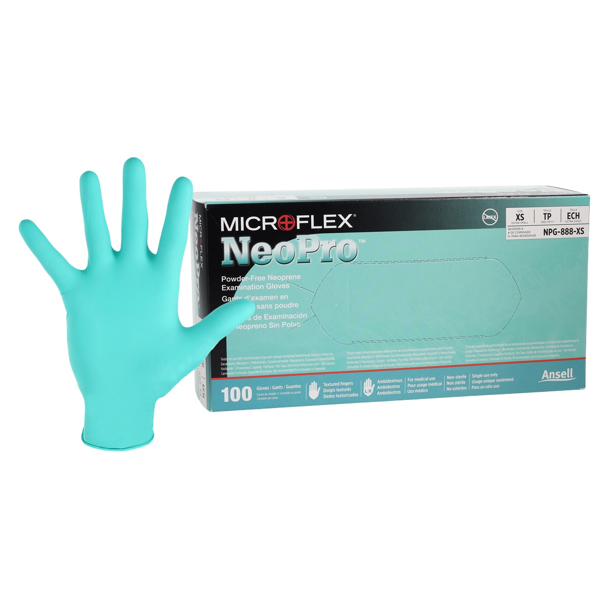 MICROFLEX NeoPro Neoprene Exam Gloves X-Small Green Non-Sterile 100/Bx