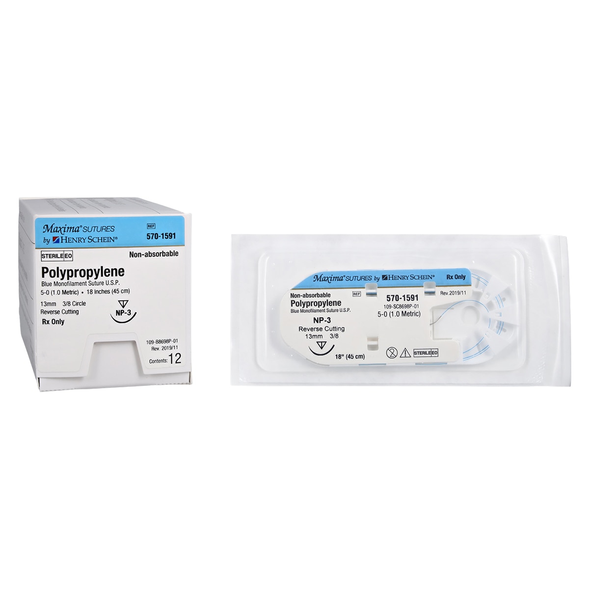 Maxima Suture 5-0 18" Polypropylene Monofilament NP-3 Blue 12/Bx