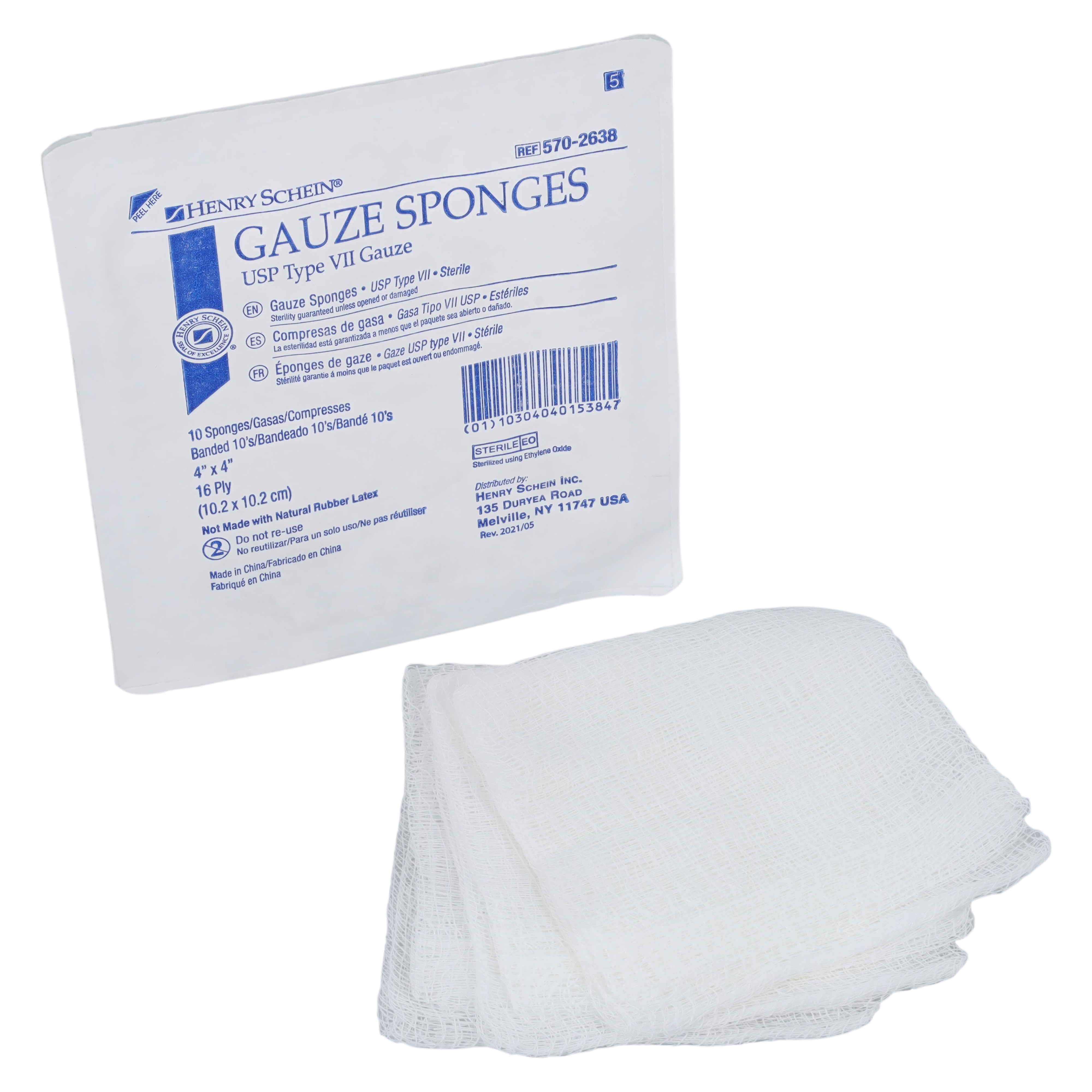 100% Cotton Type VII Sponge 4x4" 16 Ply Sterile Square LF