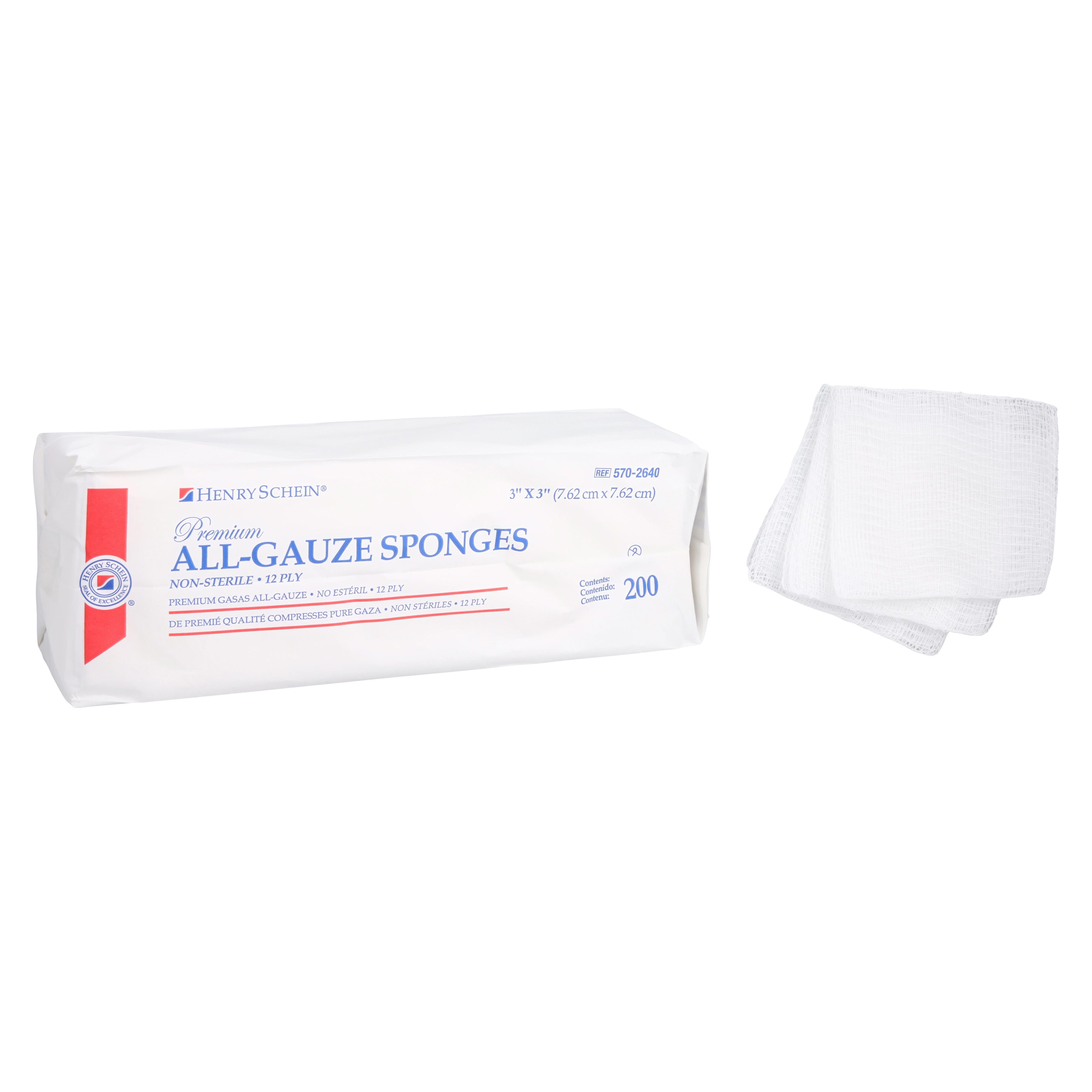 Henry Schein Premium 100% Cotton All-Gauze Sponge 3x3" 12 Ply Non-Sterile Sq LF