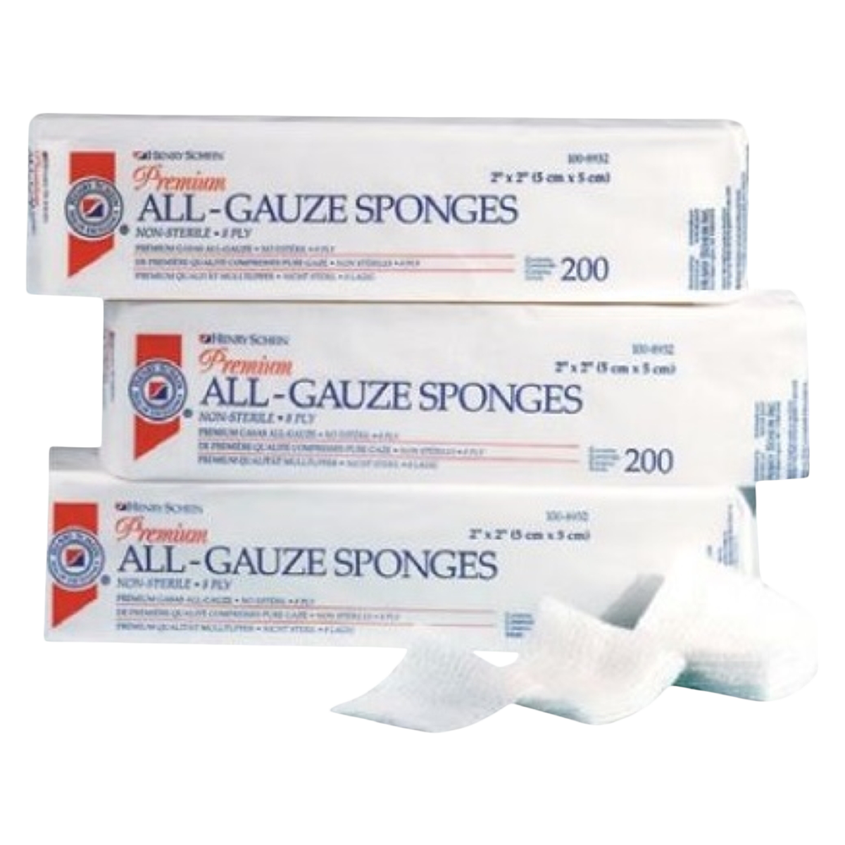 Henry Schein Premium 100% Cotton All-Gauze Sponge 2x2" 8 Ply Non-Sterile Sq LF