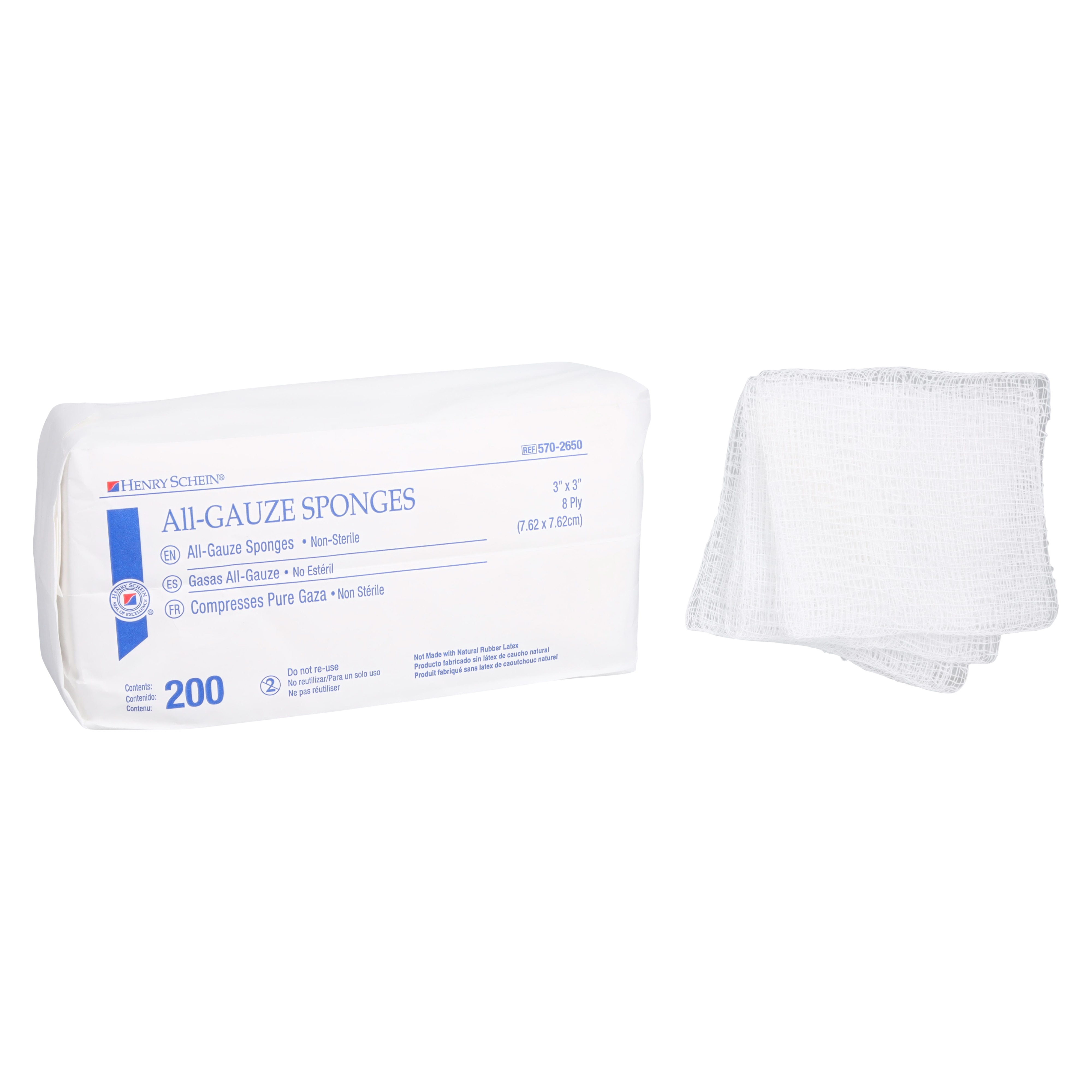 100% Cotton All-Gauze Sponge 3x3" 8 Ply Non-Sterile LF
