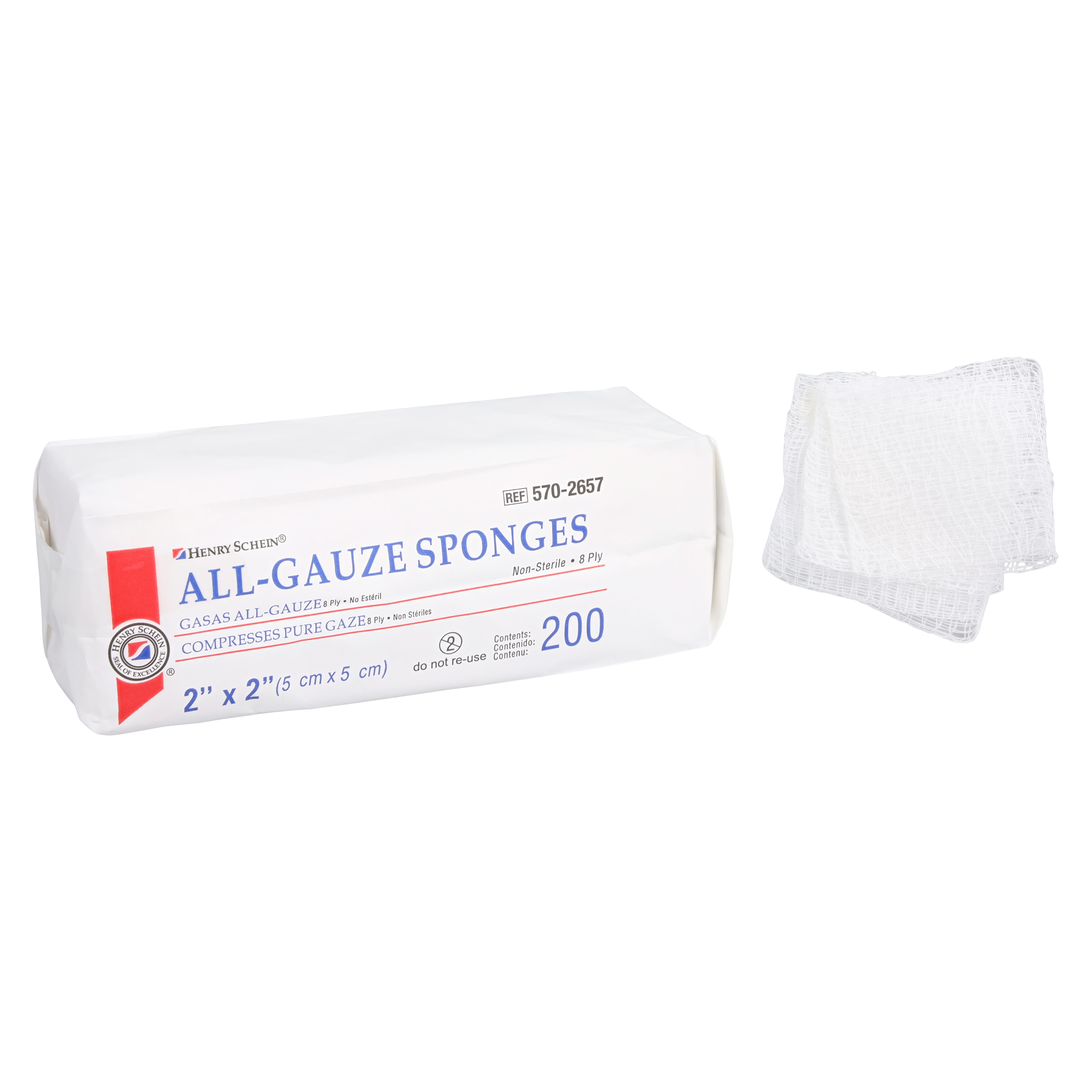 100% Cotton All-Gauze Sponge 2x2" 8 Ply Non-Sterile Square LF