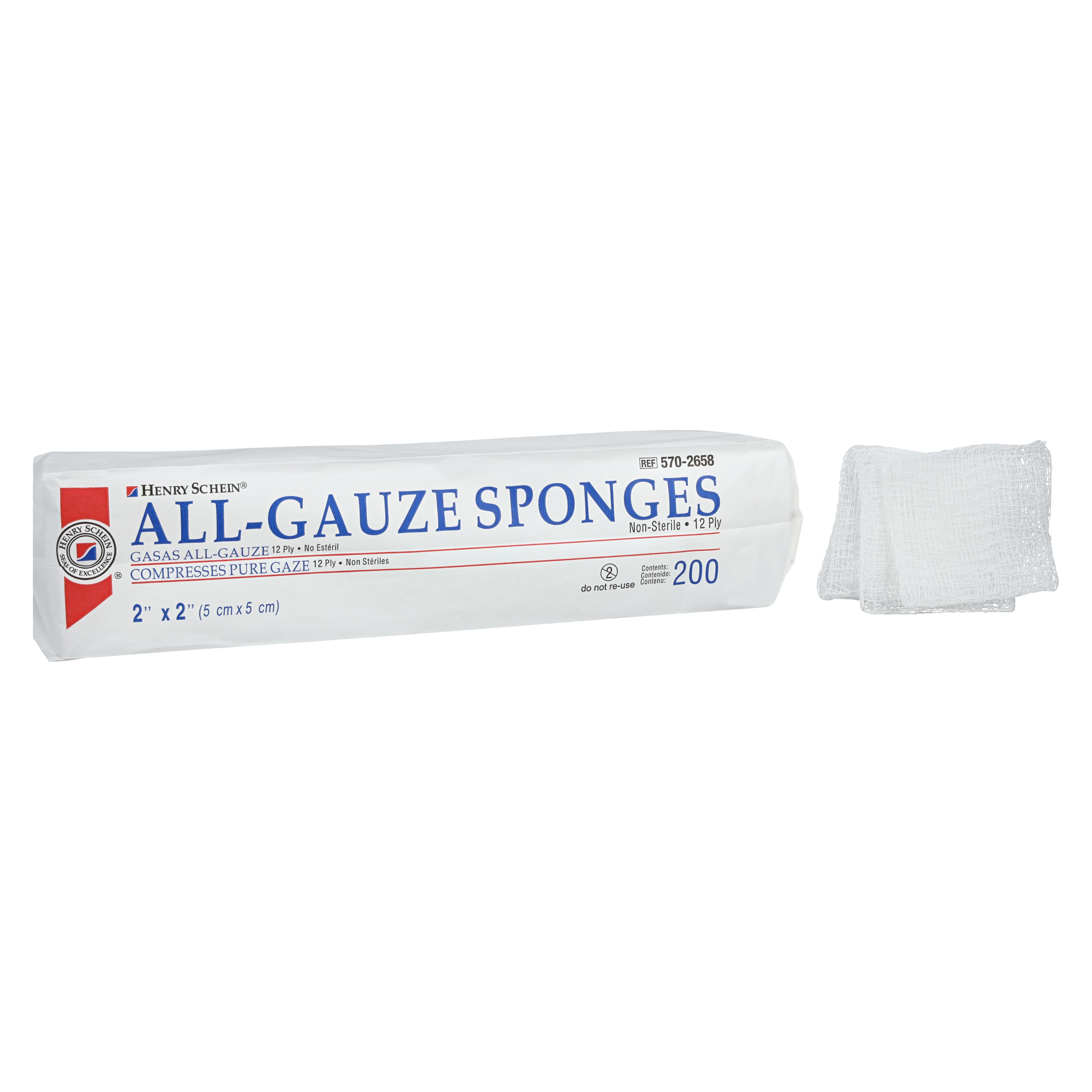 100% Cotton All-Gauze Sponge 2x2" 12 Ply Non-Sterile Square LF