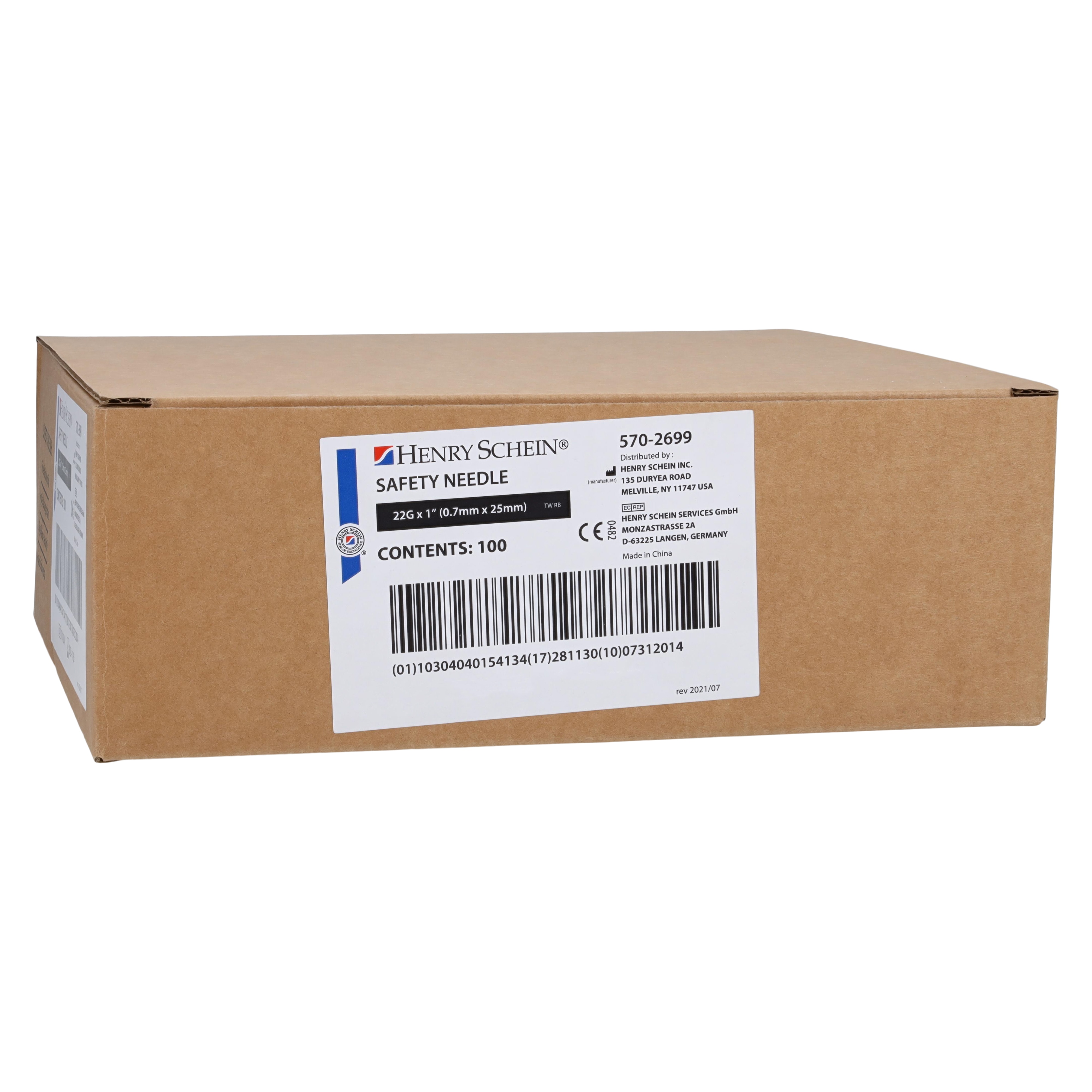 Safety Needle 22gx1" Black Safety Shield 100/Bx