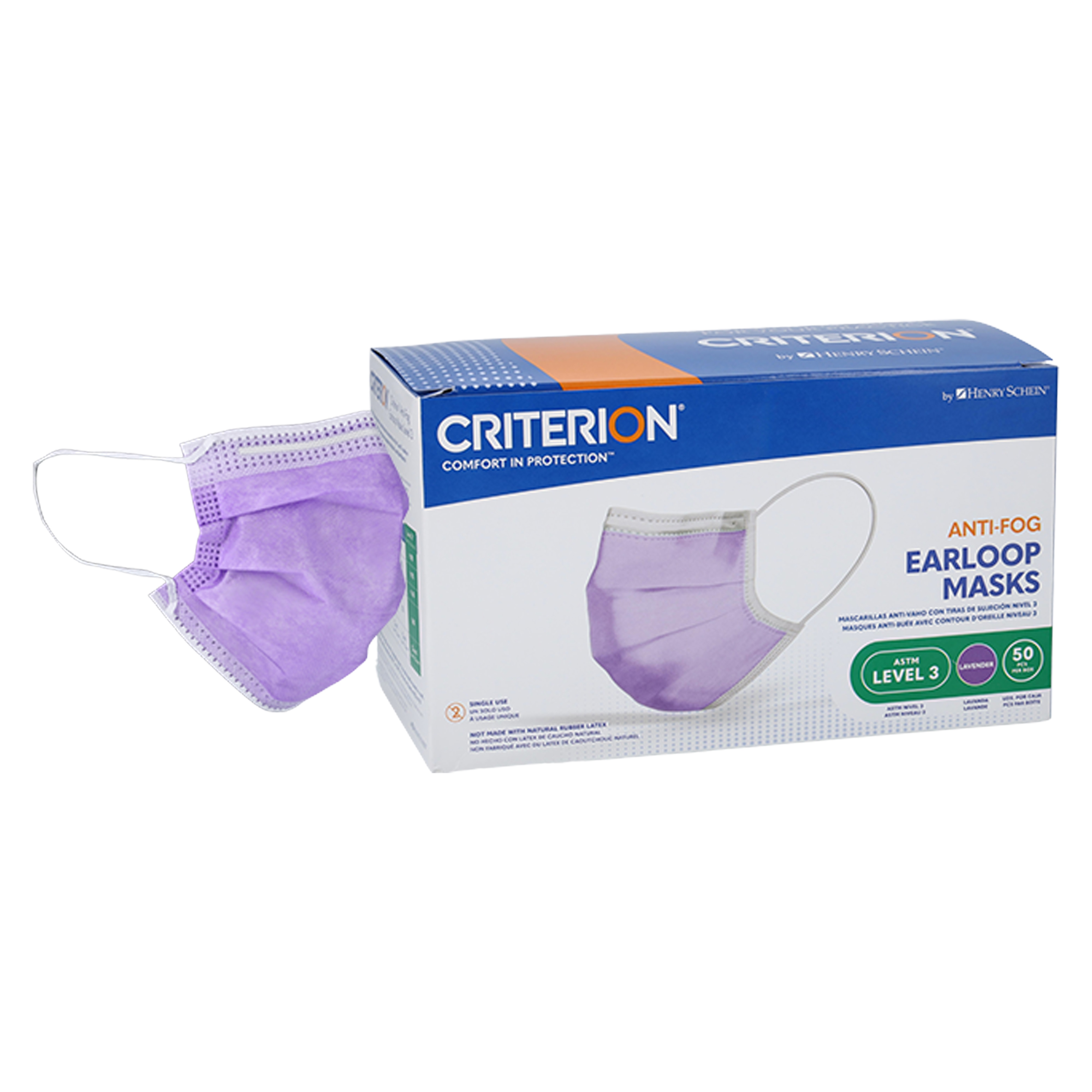 Criterion Mask ASTM Level 3 Anti-Fog Lavender Adult 50/Bx
