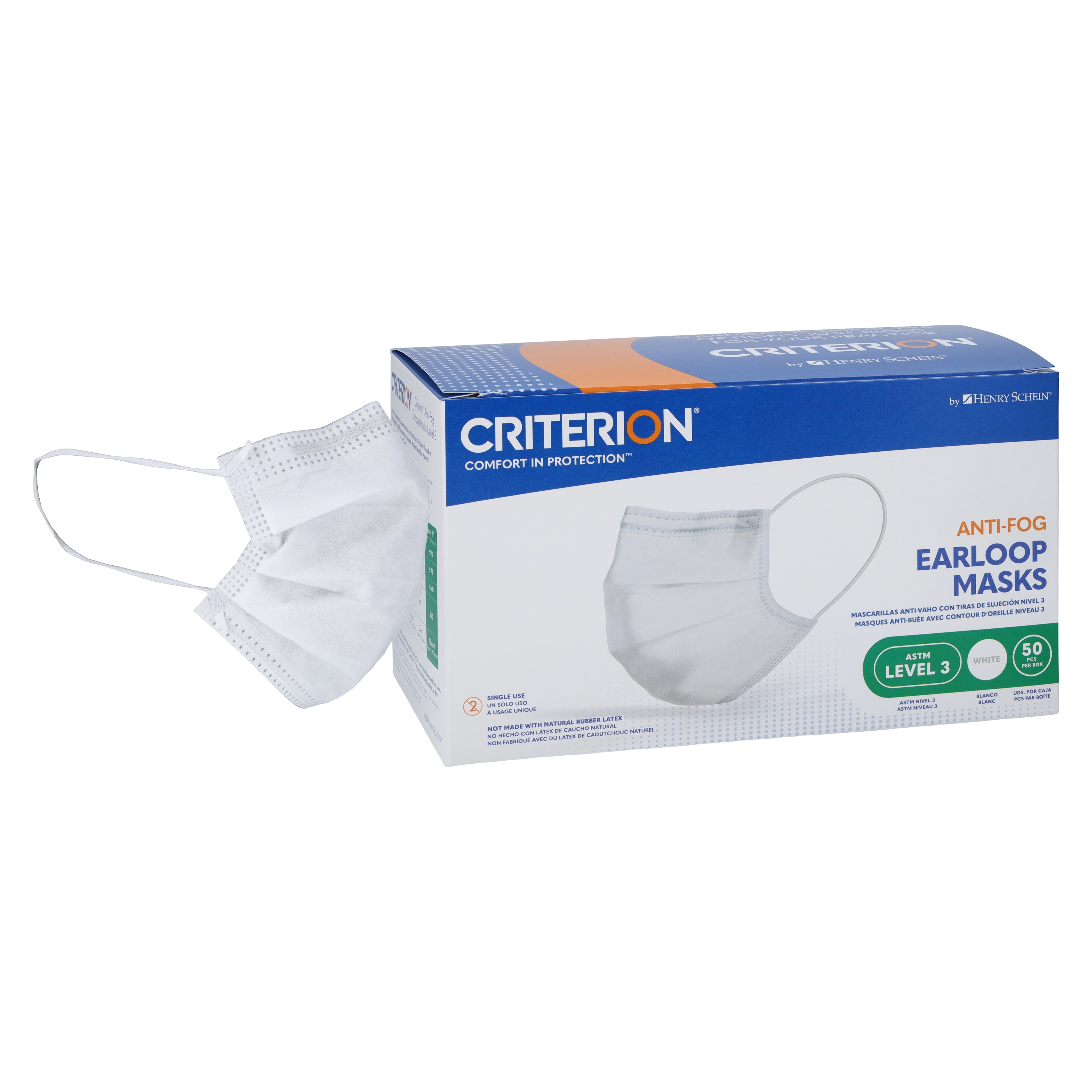 Criterion Mask ASTM Level 3 Anti-Fog White Adult 50/Bx