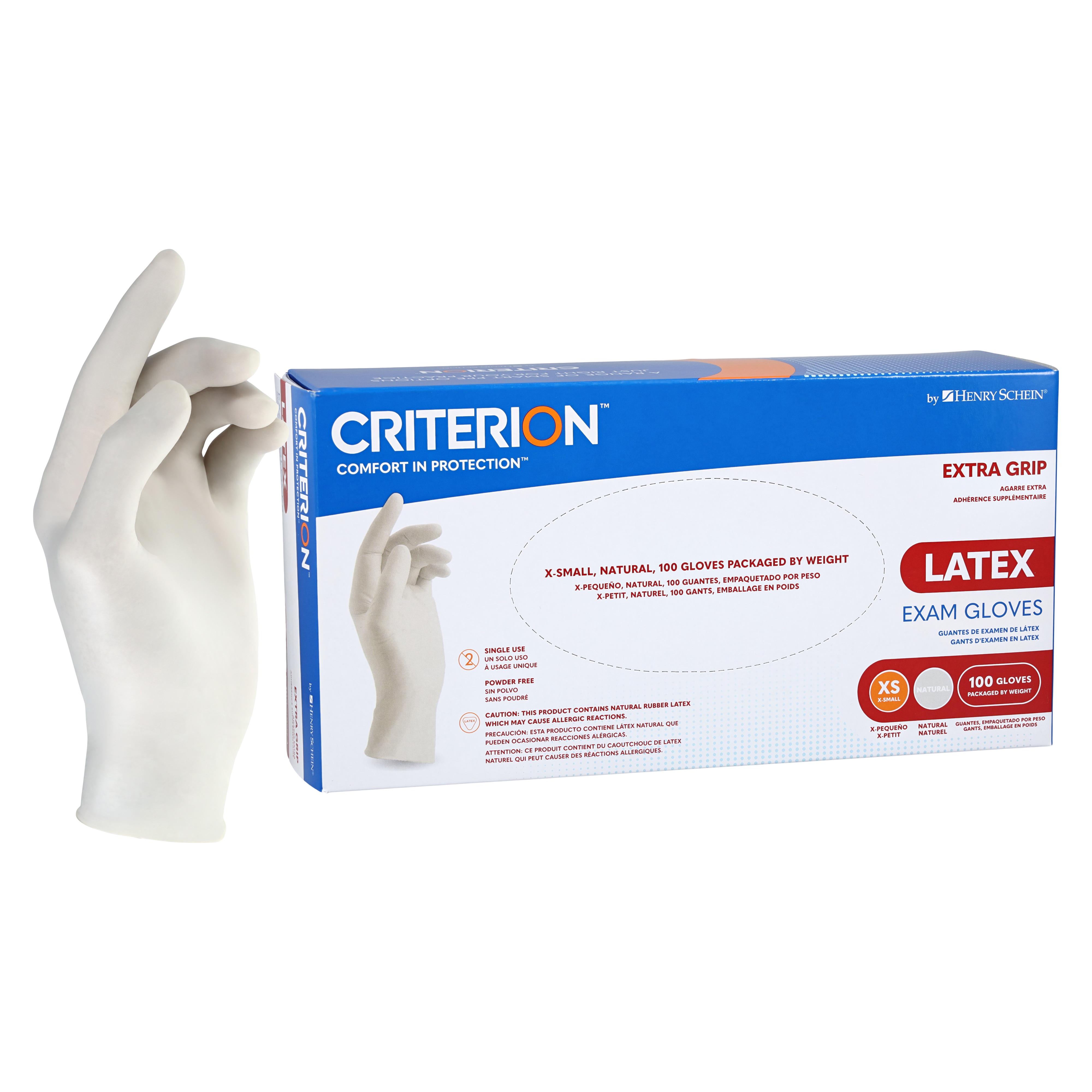 Criterion Latex Exam Gloves X-Small White Non-Sterile 100/Bx