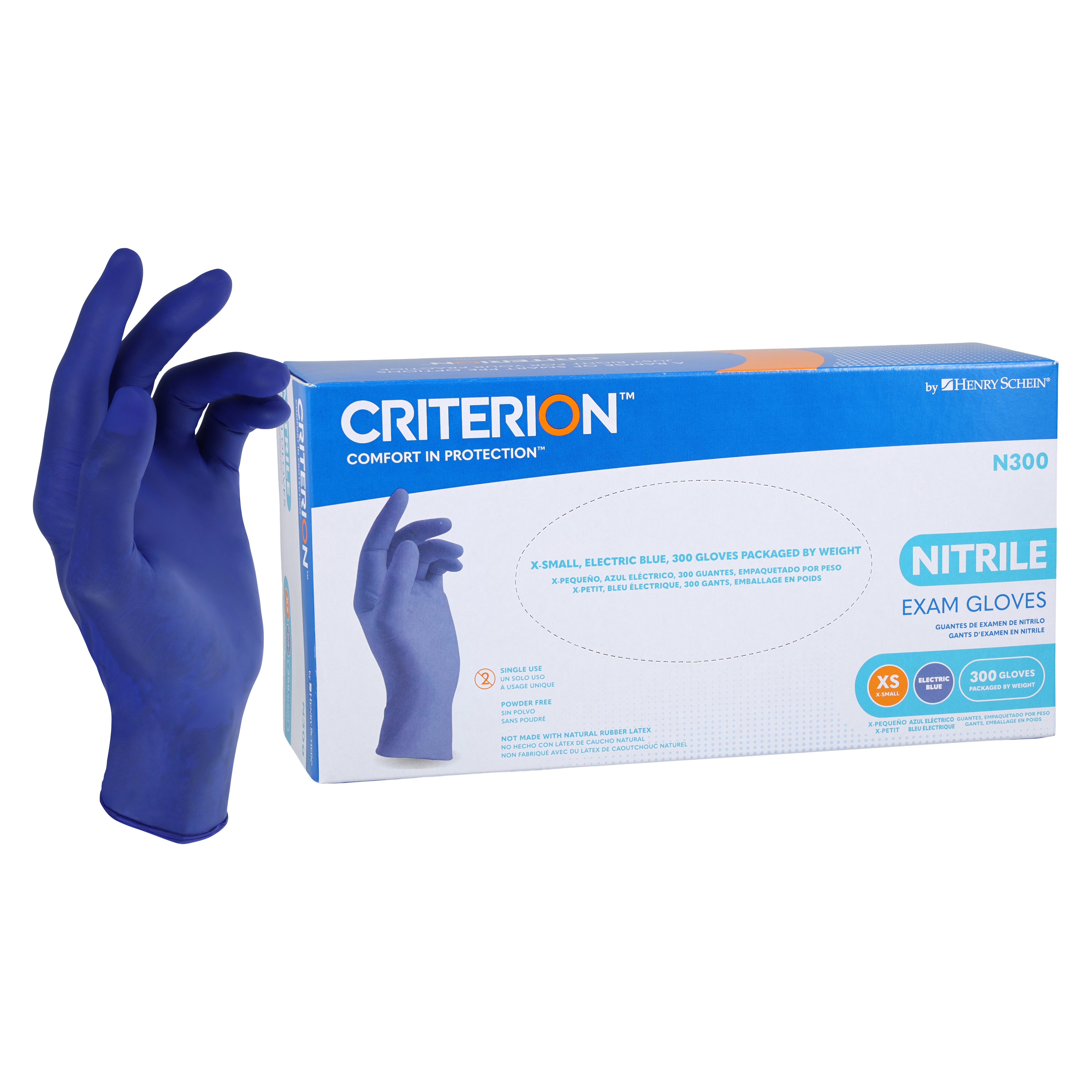 Criterion N300 Nitrile Exam Gloves X-Small Electric Blue Non-Sterile