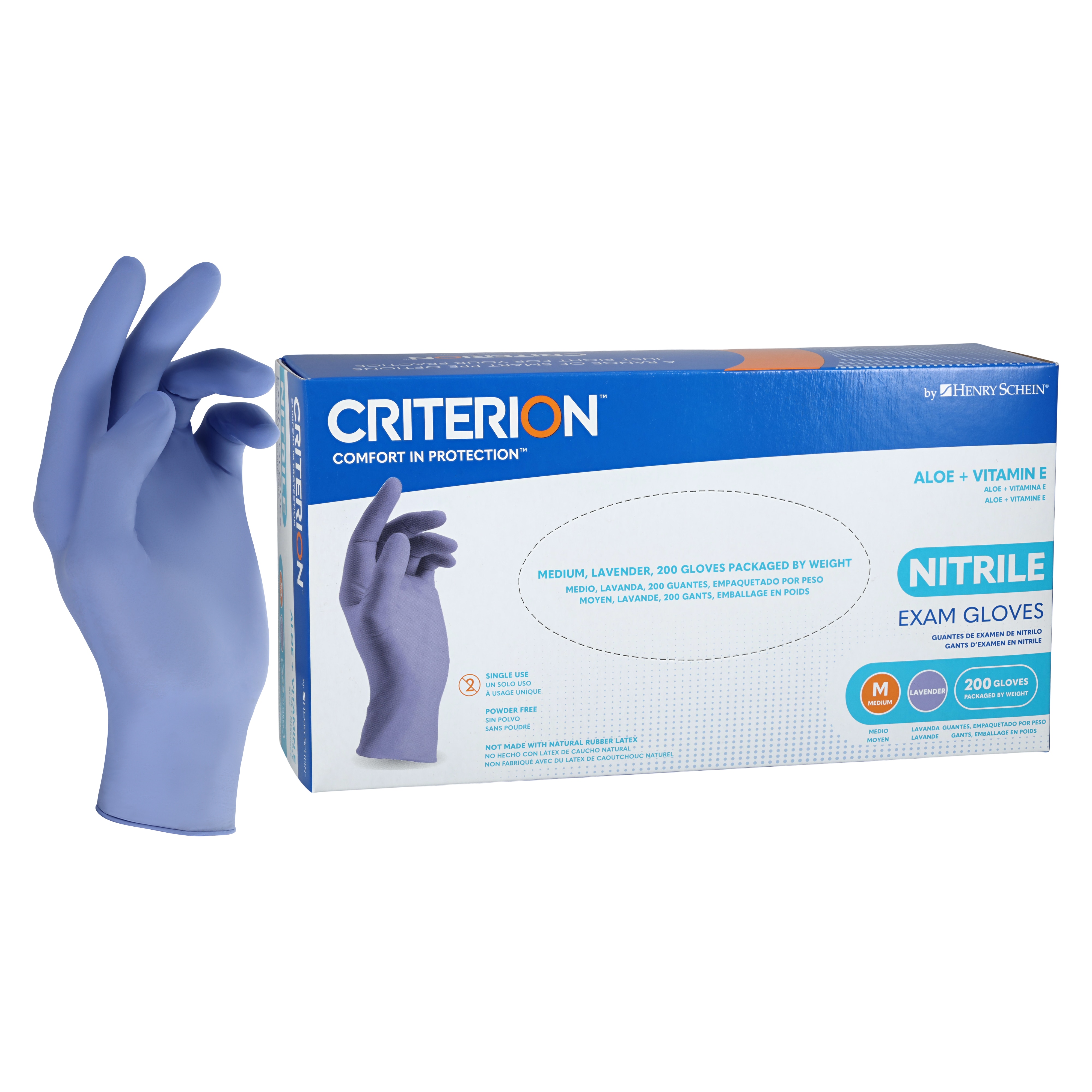 Criterion Aloe + Vitamin E Nitrile Exam Gloves Medium Lavender Non-Sterile