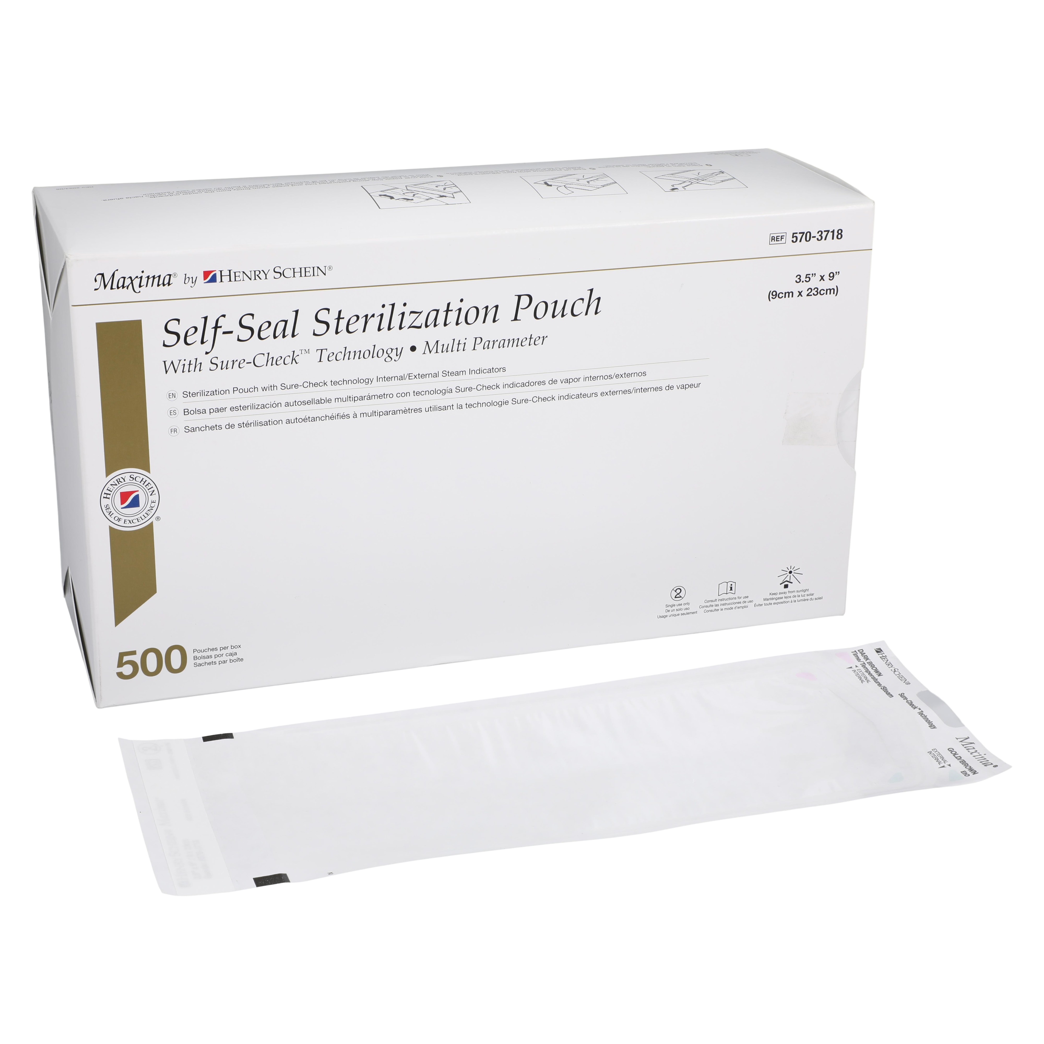 Maxima Multi Parameter Sterilization Pouch 3.5 in x 9 in 500/Bx