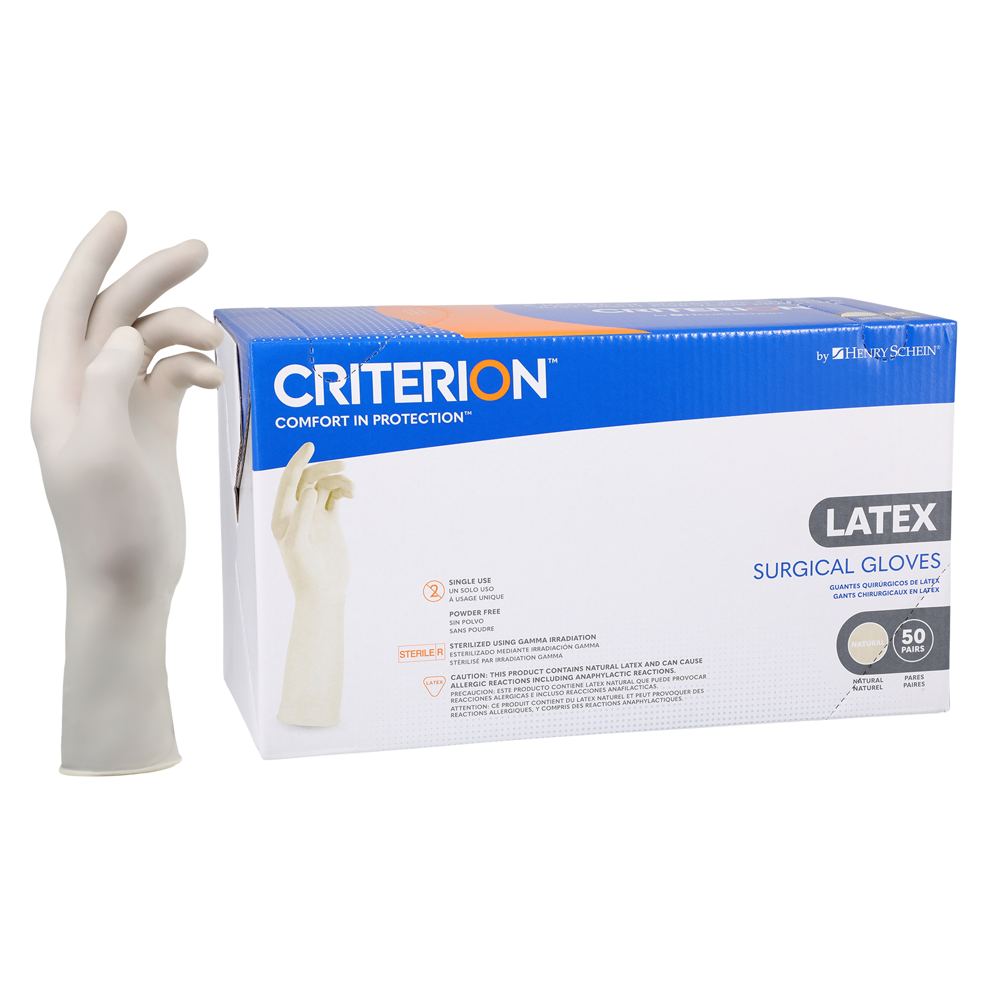 Criterion Latex Surgical Gloves 7.5 Natural 50Pr/Box