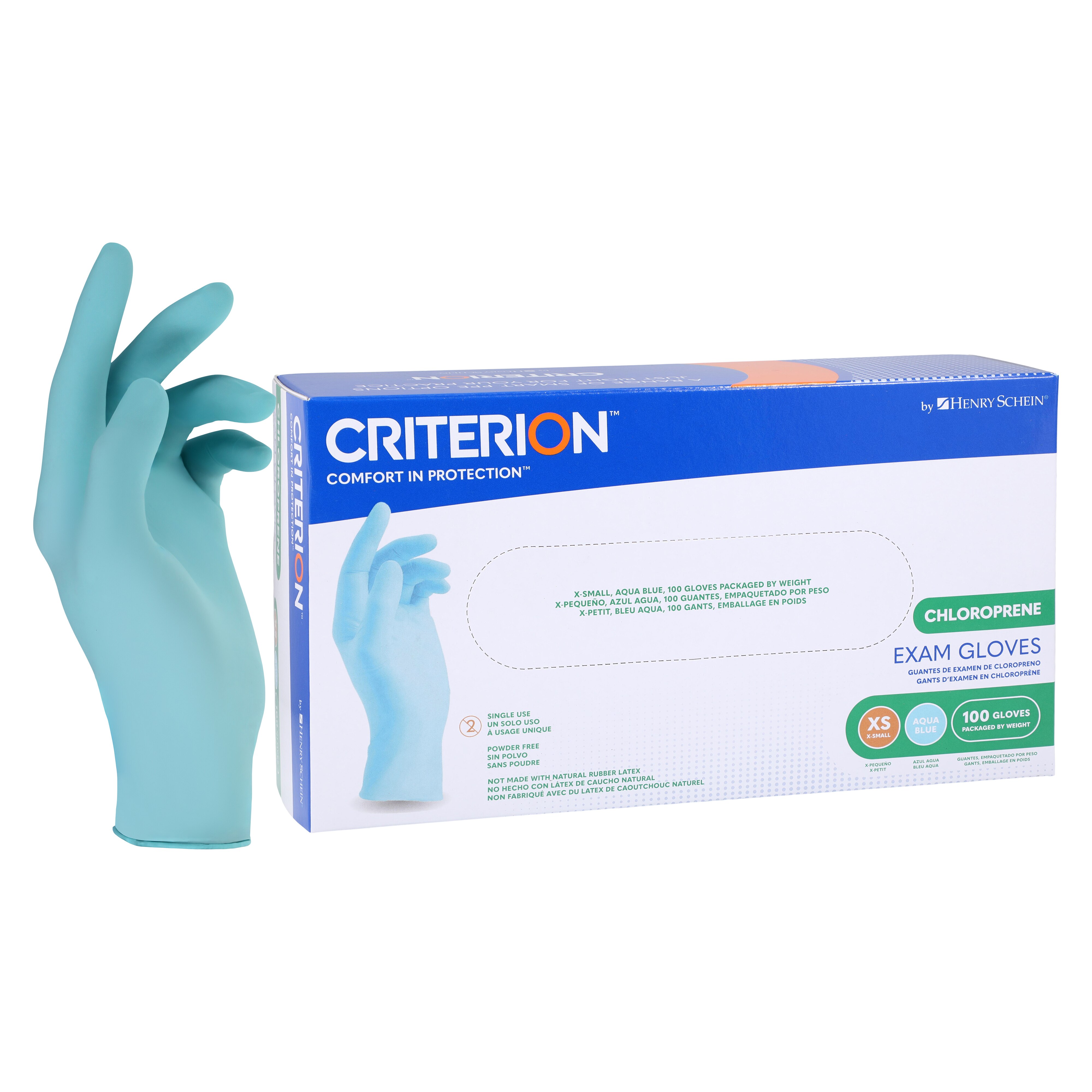 Criterion Chloroprene Exam Gloves X-Small Aqua Blue Non-Sterile 100/Bx