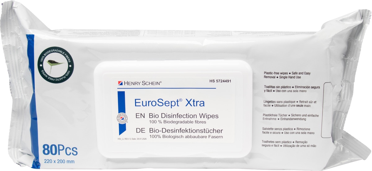 EuroSept Xtra Bio Disinfection Wipes - Large, afmeting 20 x 22 cm, 80 doekjes