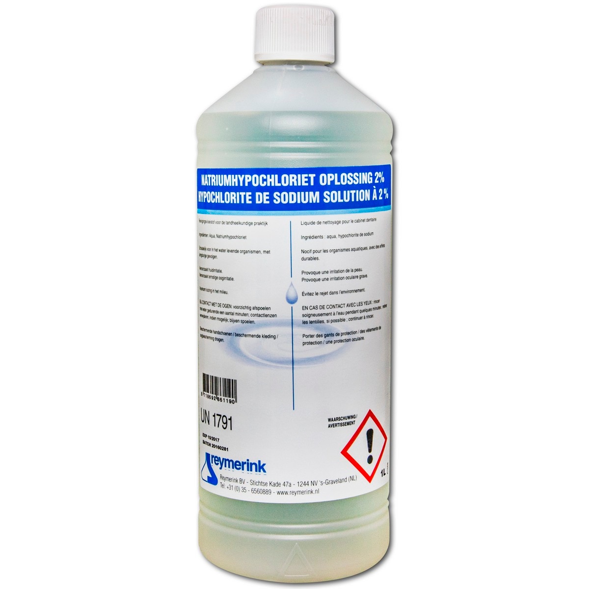 Natriumhypochloriet 2% - Fles, 1 liter