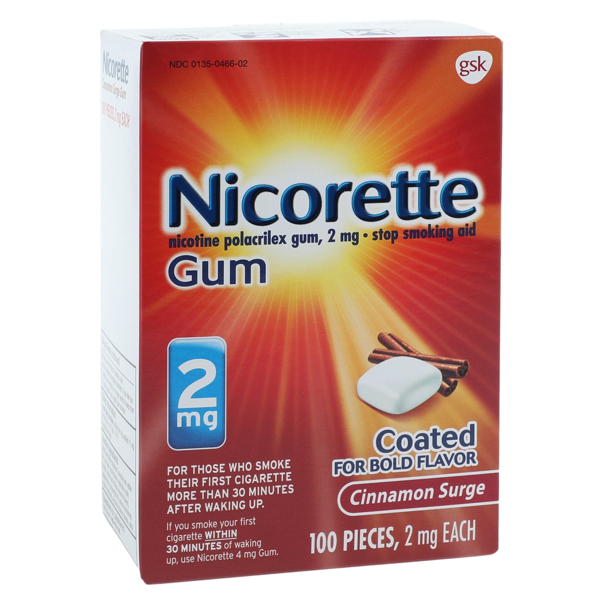 Nicorette Smoking Cessation Gum 2mg Cinnamon 100/Pk