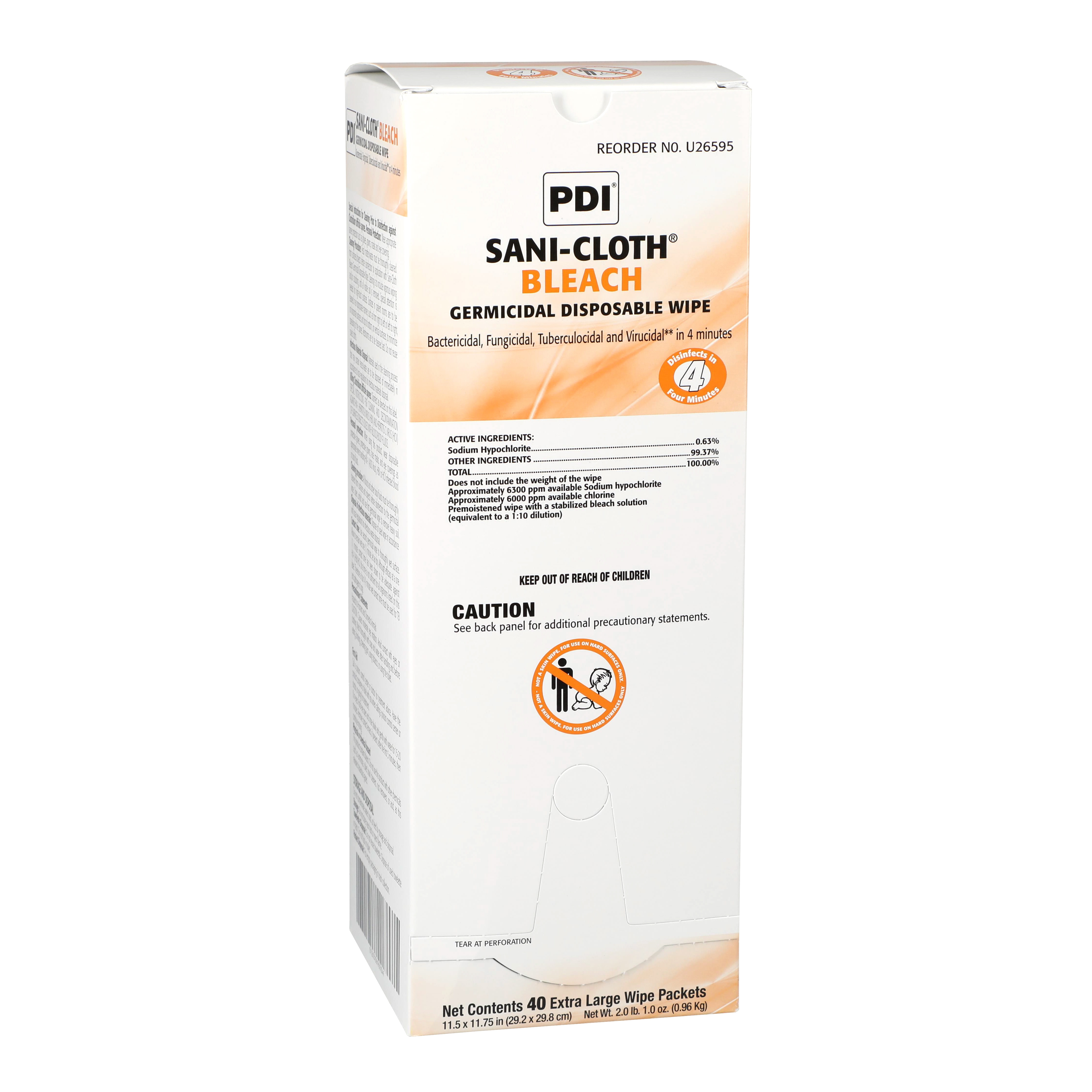 Sani-Cloth Bleach Germicidal Wipes X-Large Individual Packets 40/Bx