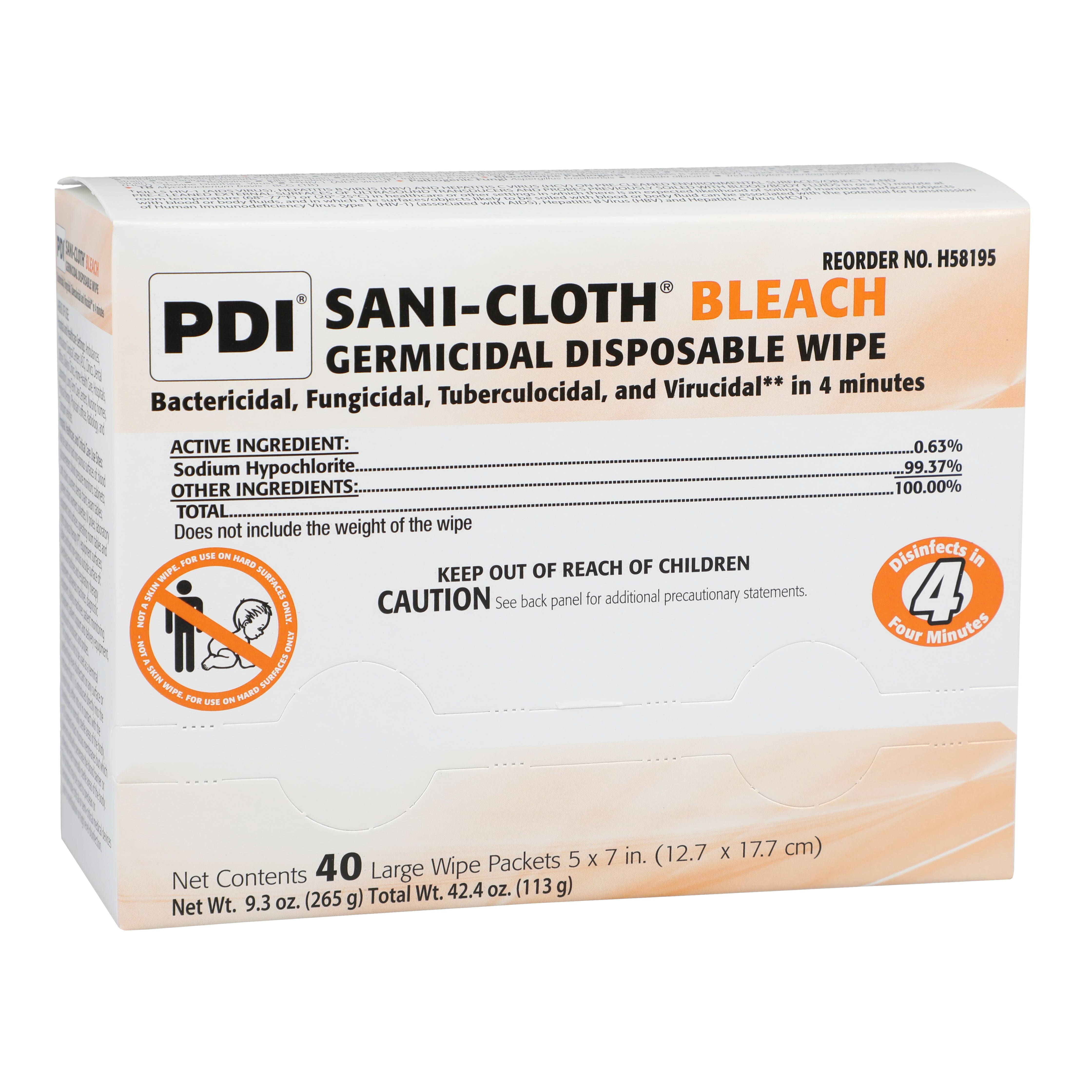 Sani-Cloth Bleach Germicidal Wipes Large Individual Packets 40/Bx