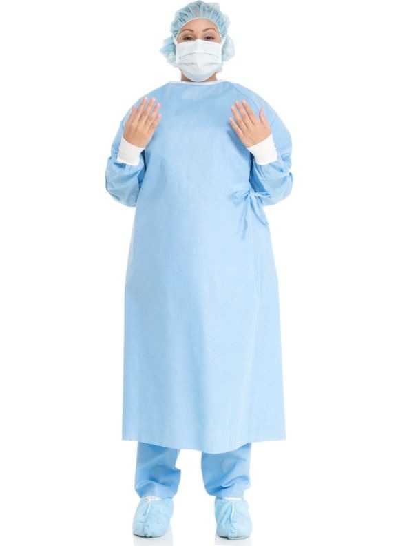 Basics Non Reinforced Surgical Gown SMS Fbrc Std / XL Blue / White 20/Ca