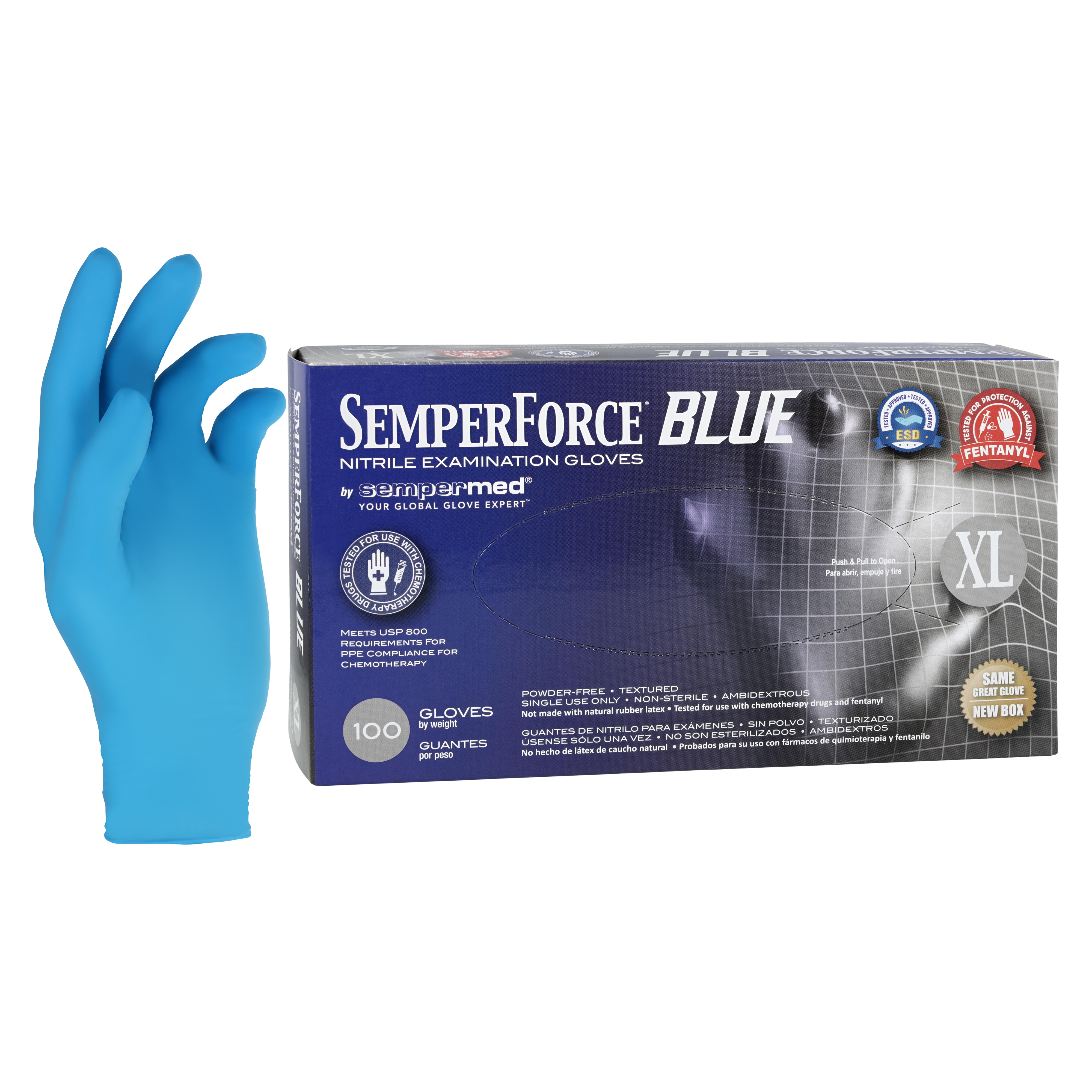 Sempermed Safe Nitrile Exam Gloves X-Large Blue Non-Sterile 10/Ca