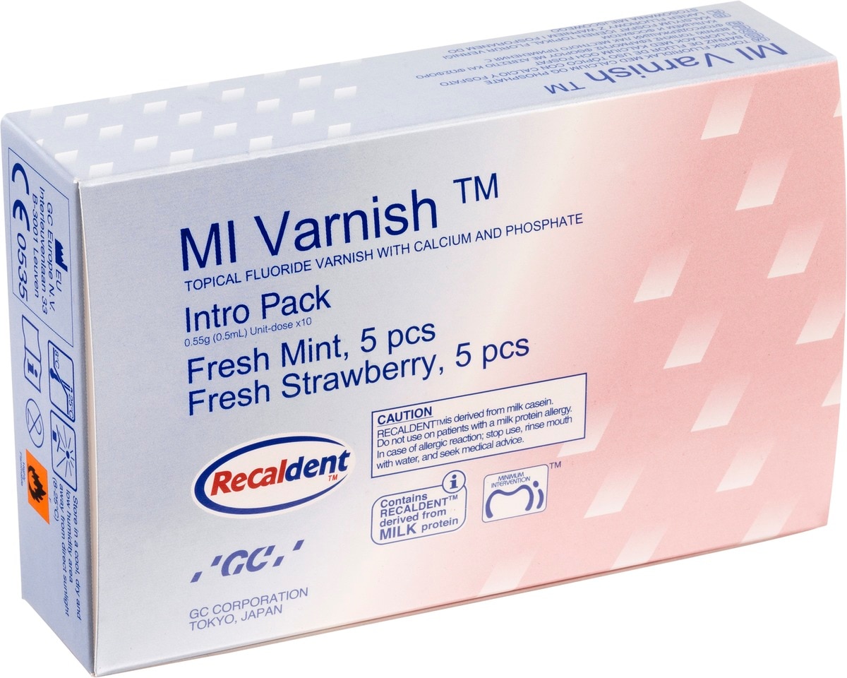 MI Varnish - Intropack - Elk 5x 0,4 ml aardbei en mint + 20 borsteltjes