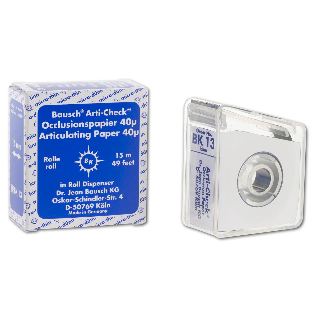 Articulatiepapier micro-dun rol in dispenserbox - Blauw, 16 mm x 15 m, BK 13