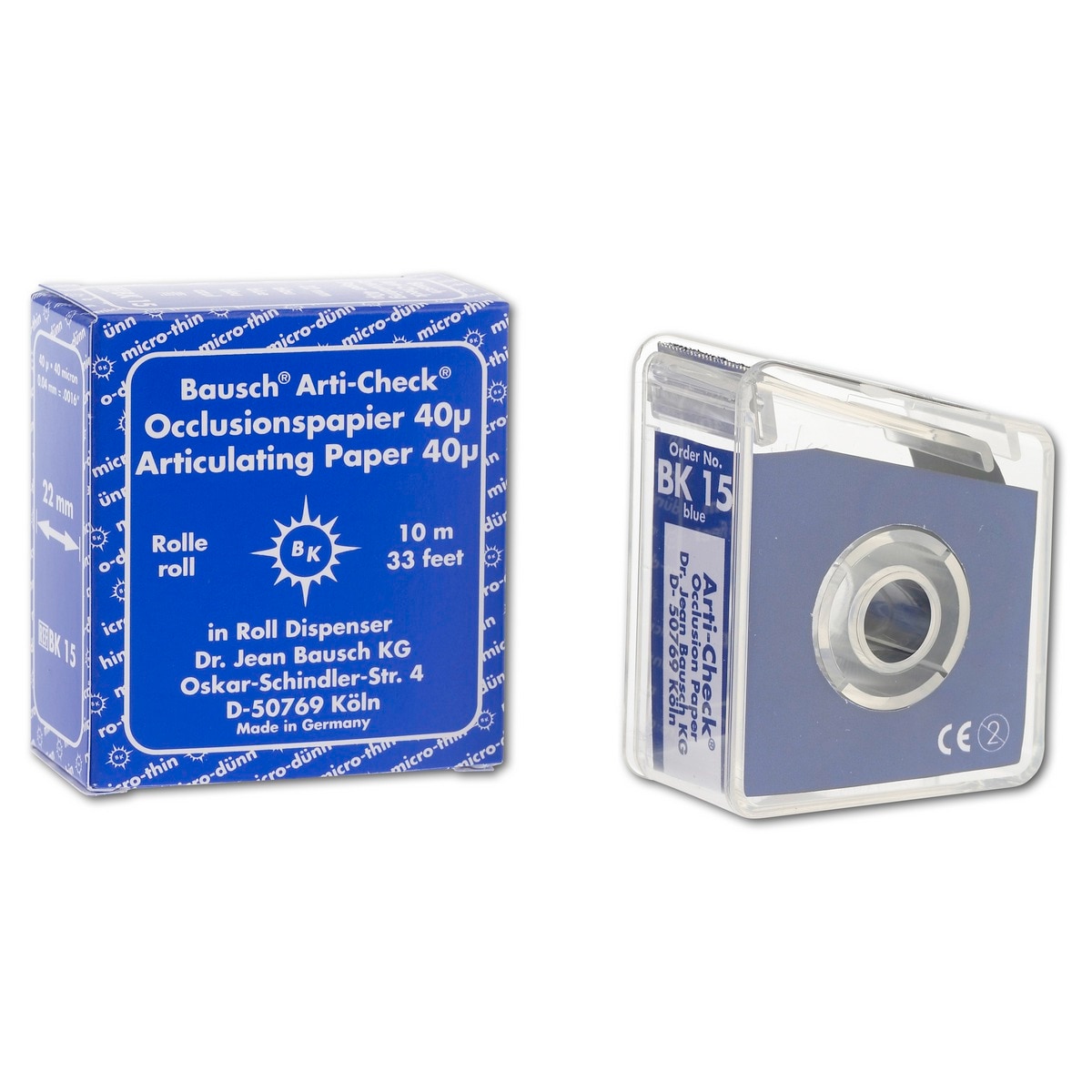 Articulatiepapier micro-dun rol in dispenserbox - Blauw, 22 mm x 10 m, BK 15