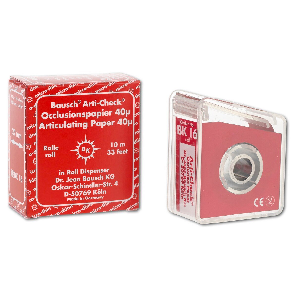 Articulatiepapier micro-dun rol in dispenserbox - Rood, 22 mm x 10 m, BK 16