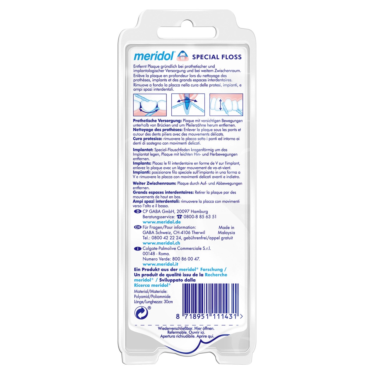 Meridol special floss - Verpakking, 50 draden
