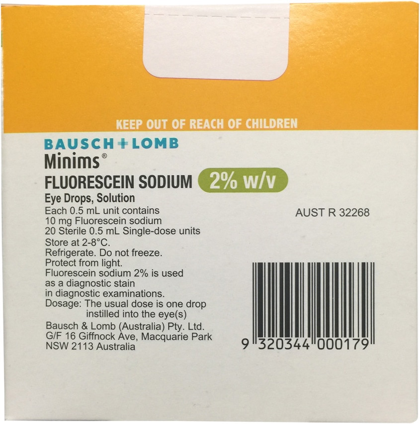 Fluoresceïne natrium - 20 druppelflesjes à 0,5 ml