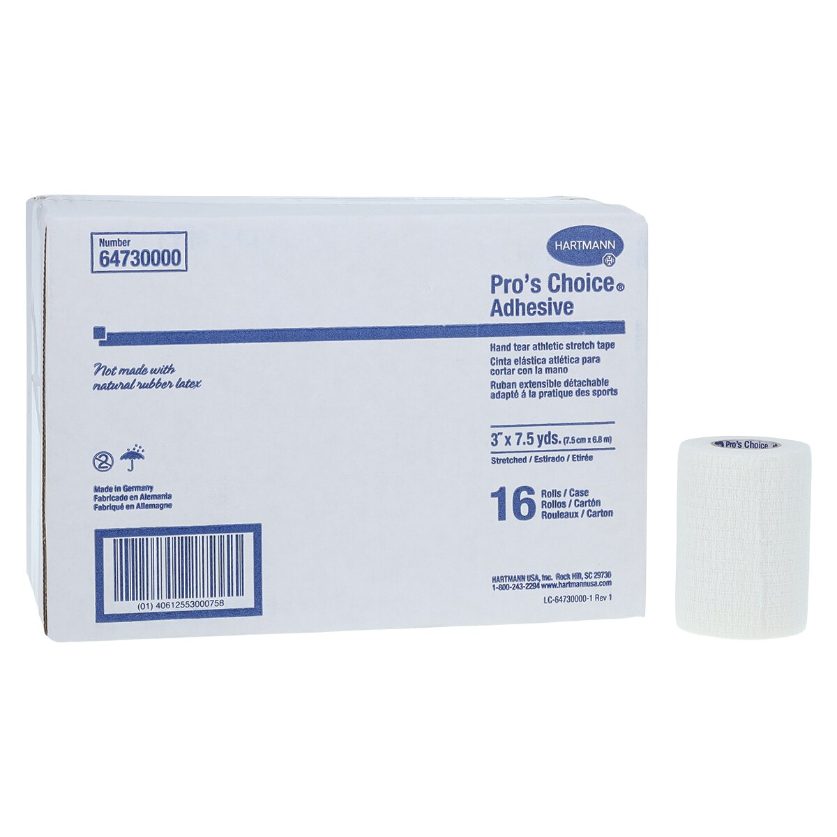 Pros Choice Athletic Tape Elastic/Fabric 3"x7.5yd White Non-Sterile 16/Ca