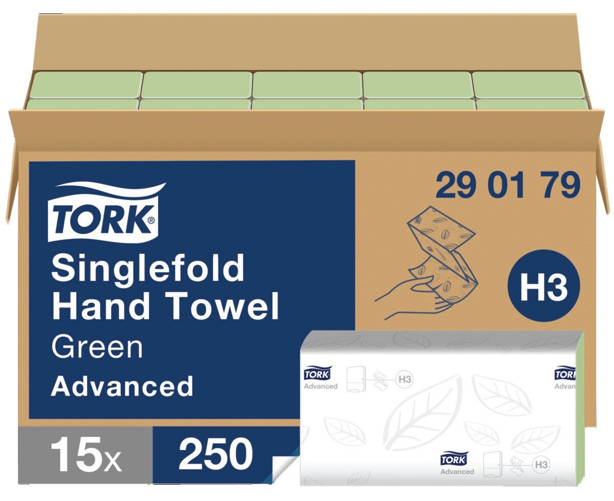 Essuie-mains pliés en Z TORK - Le carton de 15 paquets (3750) - Vert