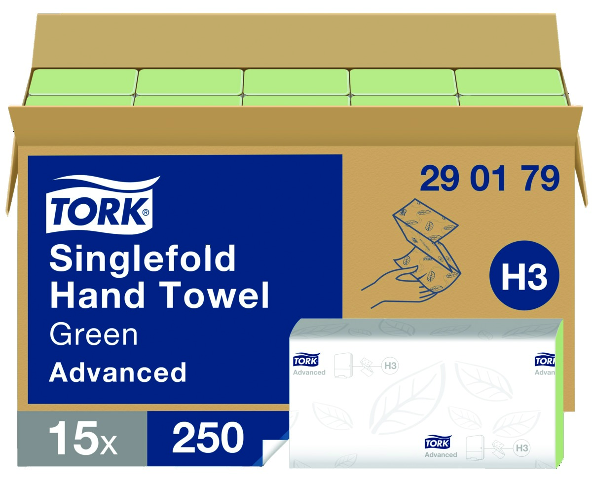 Essuie-mains pliés en Z TORK - Le carton de 15 paquets (3750) - Vert