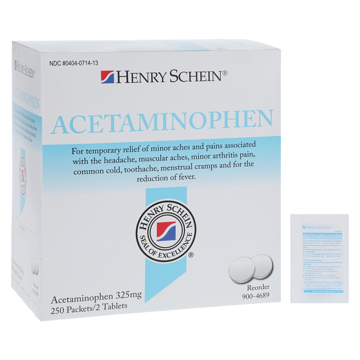 Henry Schein Pain Reliever Tablets 325mg Regular Strength Pouch 250x2/Bx