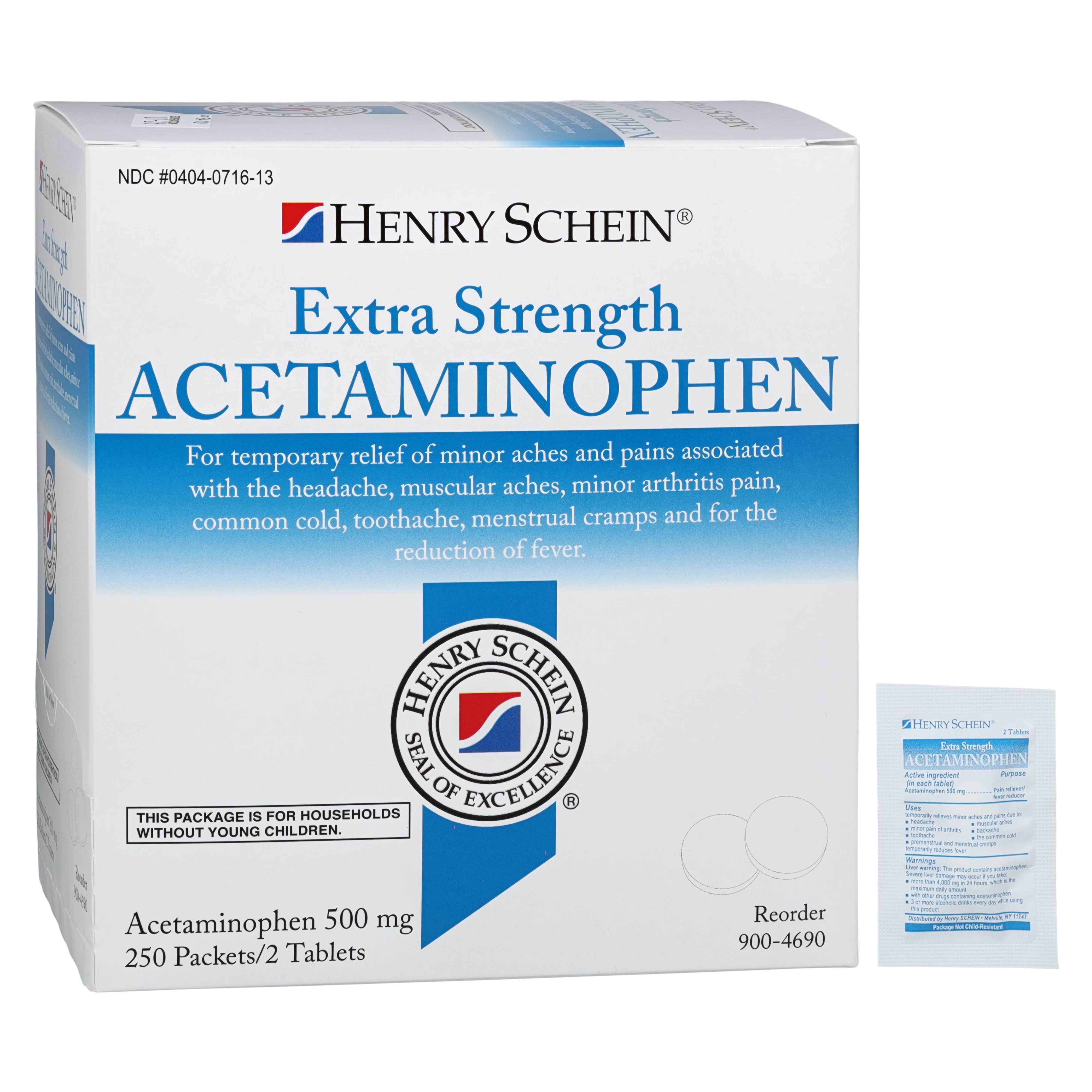 Henry Schein Pn Rlvr/Fvr Rdcr Tablets 500mg Extra Strength Pouch 250x2/Bx